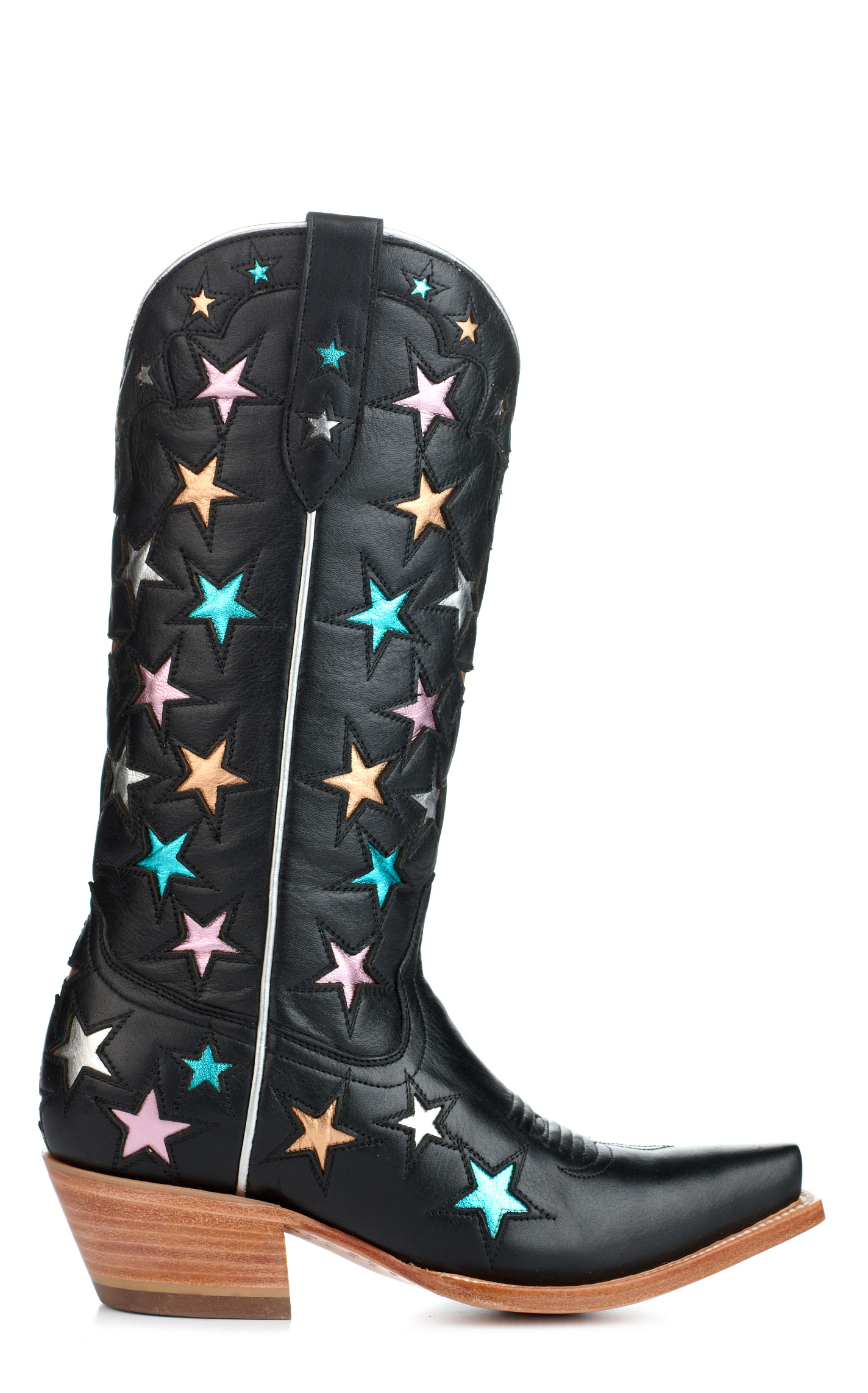 Black Star Women's Houston Black with Metallic Star Inlays Snip Toe Cowboy Boots - Image 1