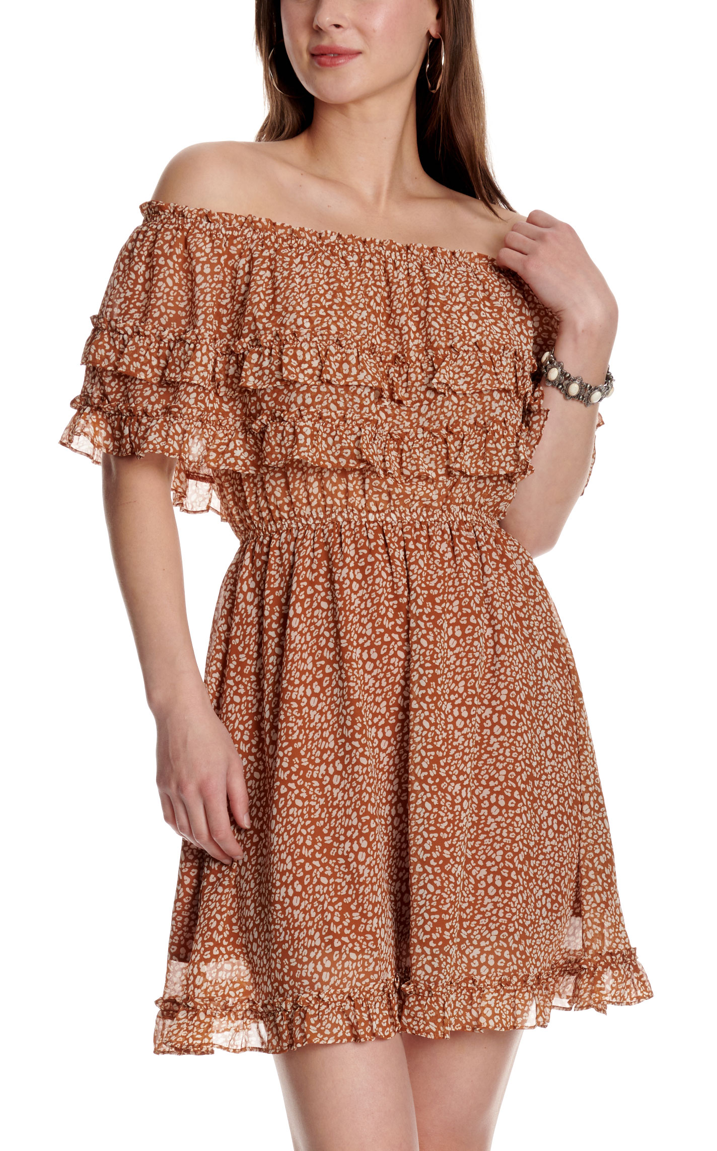 Blue B Women's Coffee & Cream Ruffled Dress - Image 1