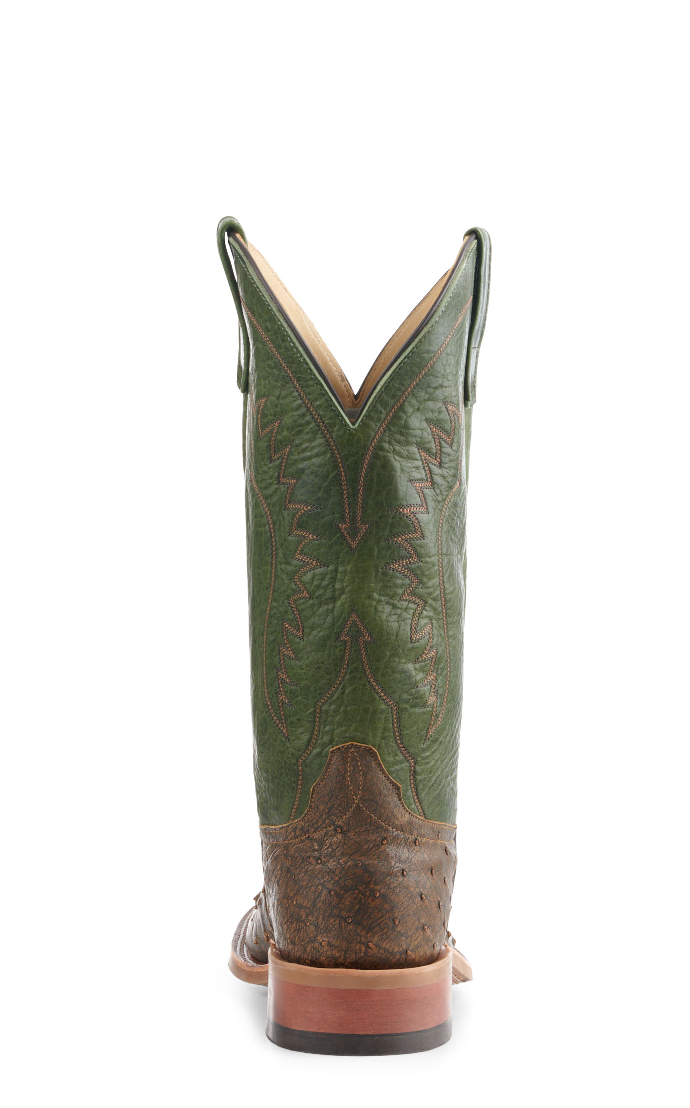 Anderson Bean Men's Jade and Antique Brown Full Quill Ostrich Square Toe Exotic Cowboy Boots - Image 1