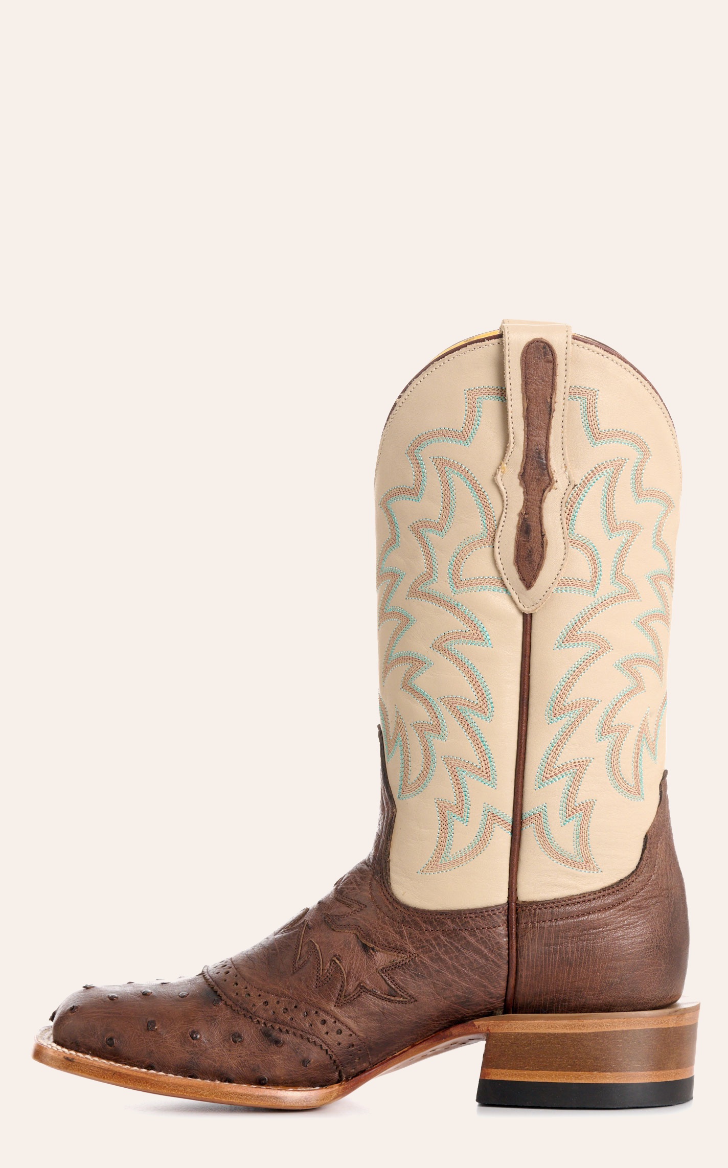 Cavender's Women's Tobacco & Bone Ostrich Wide Square Toe Cowboy Boots - Image 1