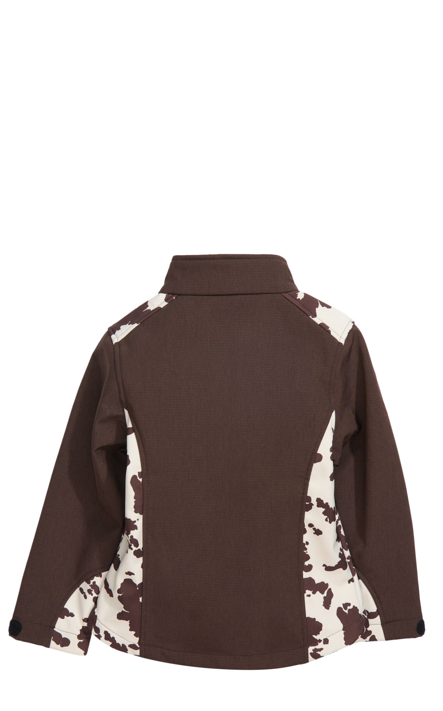 Cowgirl Hardware Girl's Chocolate & Cream Cow Print Softshell Jacket - Image 1