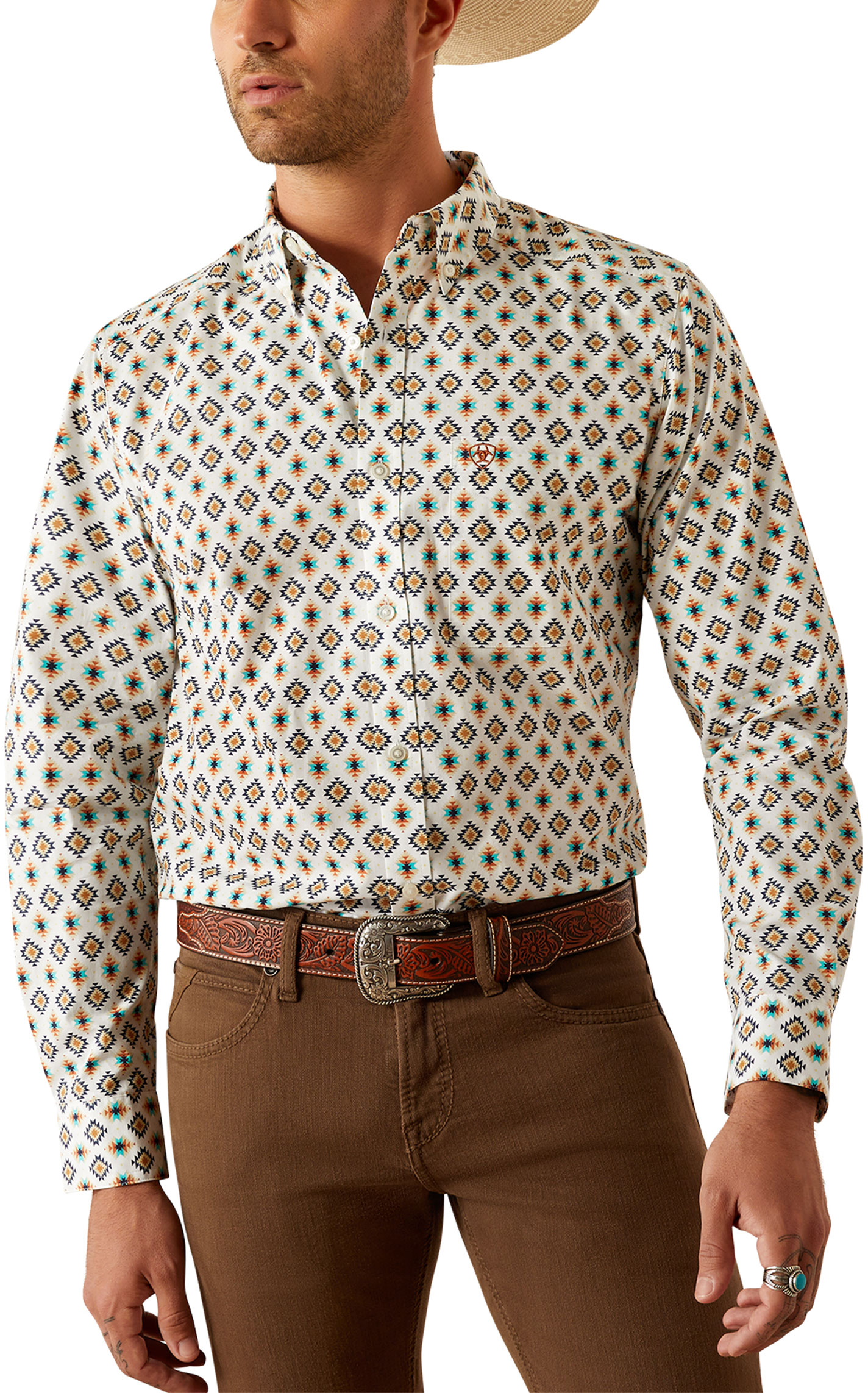 Ariat Men's Judas White & Colorful Aztec Western Shirt - Image 1