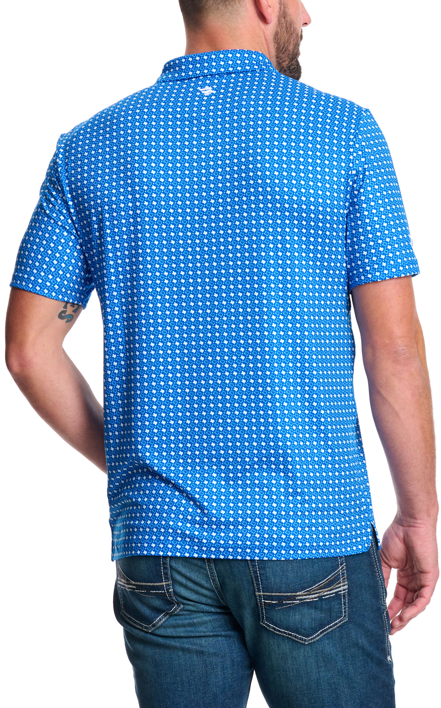 BURLEBO Men's Blue Texas Print Performance Polo - Image 1