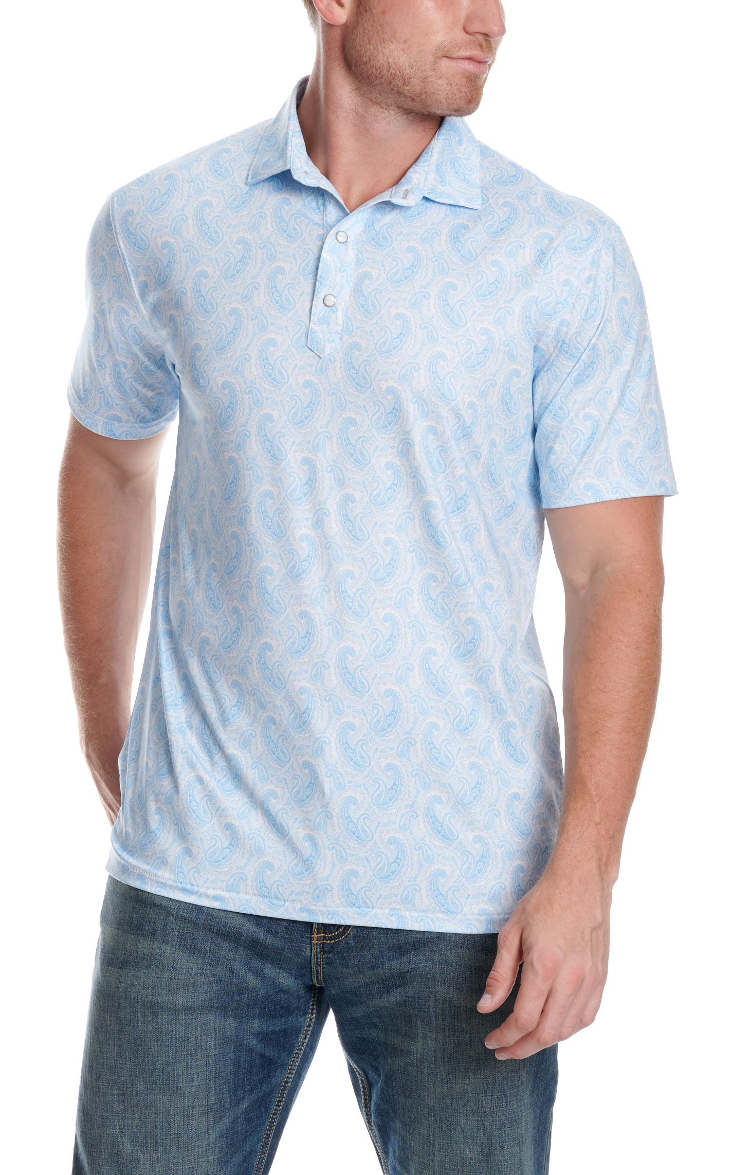 Rafter C Men's Blue Paisley Print Polo Shirt - Image 1