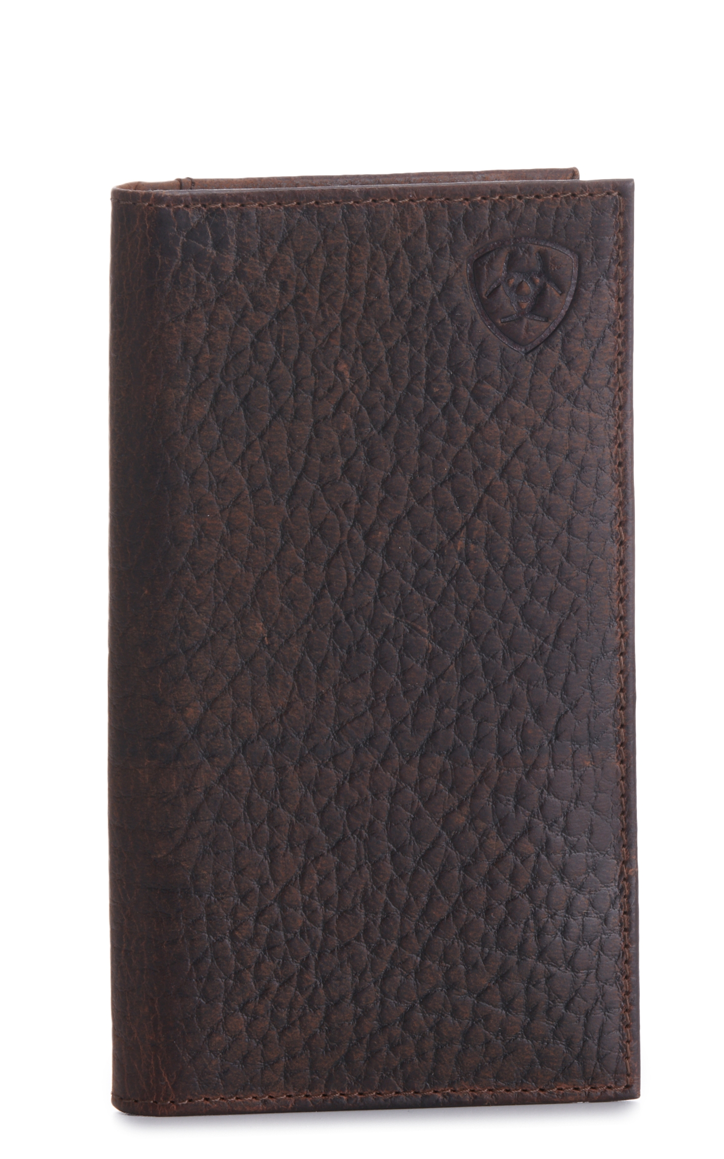Ariat Men's Brown Embossed Shield Logo Checkbook / Rodeo Wallet - Image 1