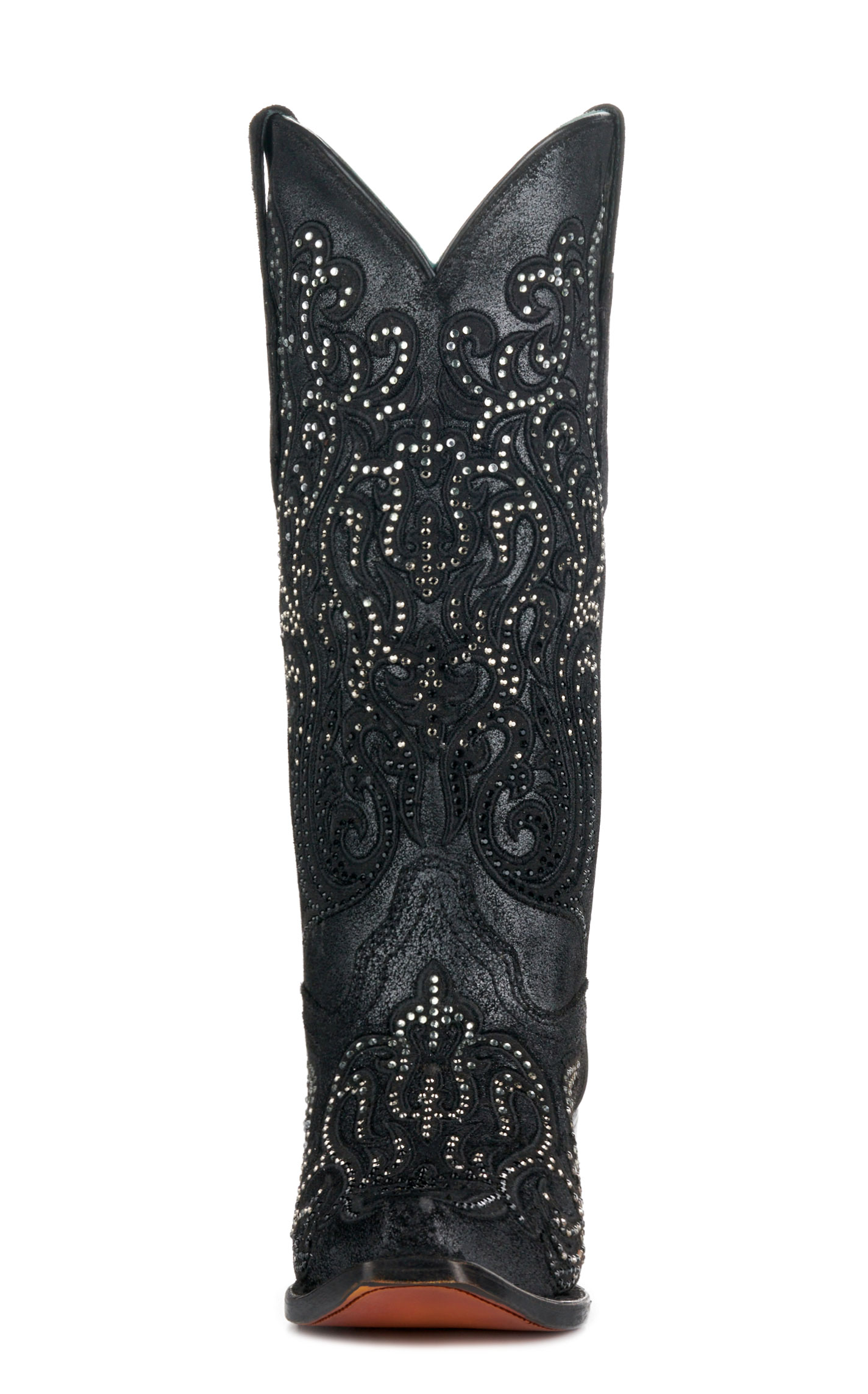 Corral Women's Black with Embroidery & Crystals Snip Toe Cowboy Boots - Image 1