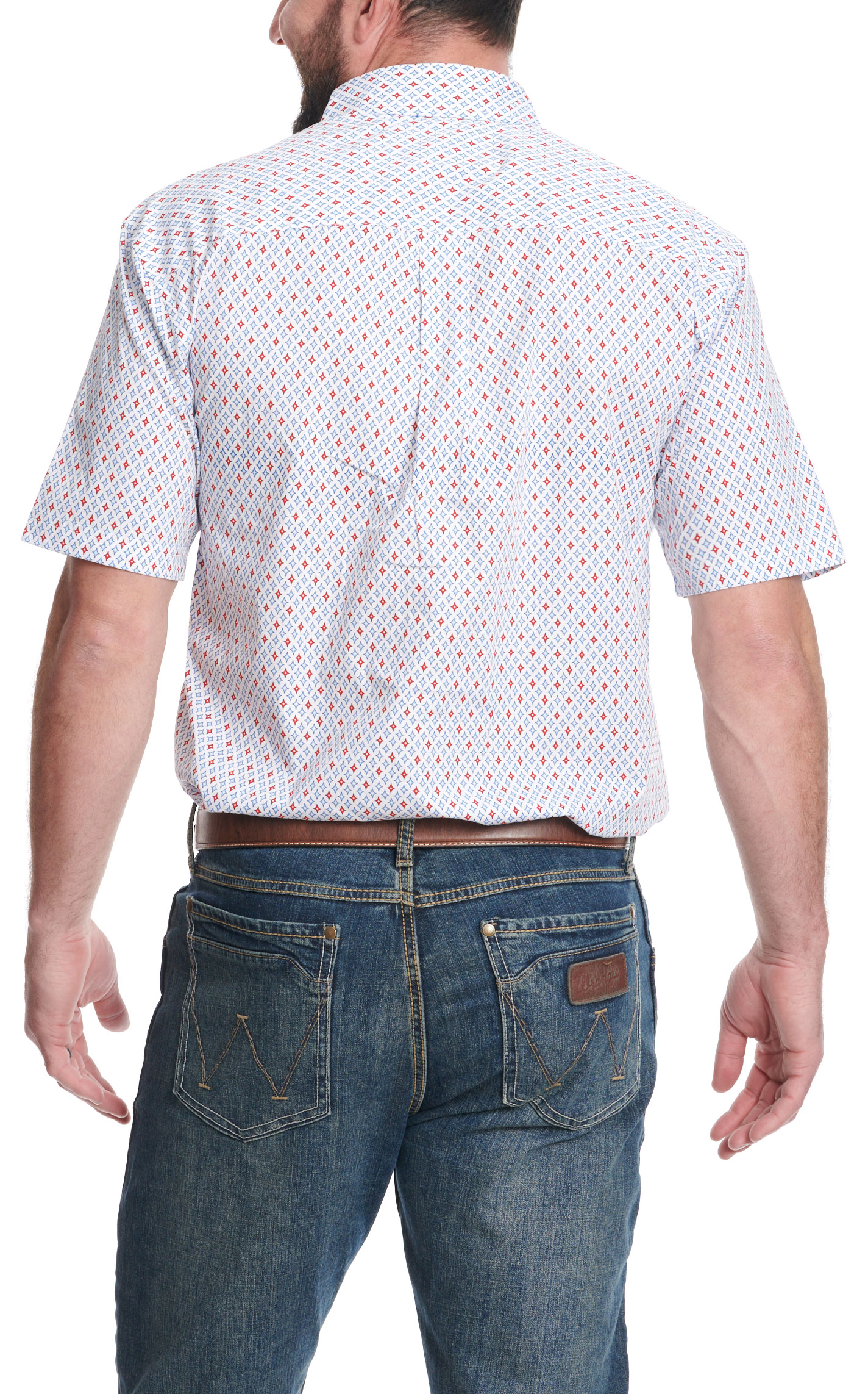 Wrangler Men's George Strait Collection Red & Blue Diamond Geo Western Shirt - Image 1