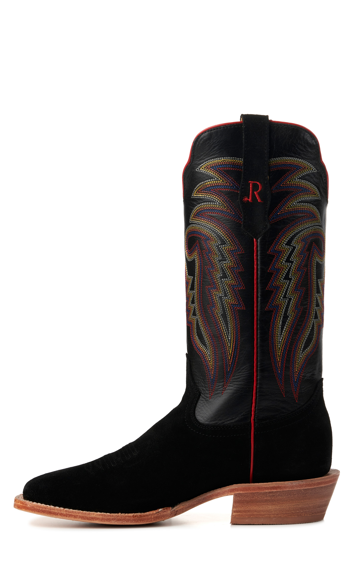 R Watson Men's Black Roughout and Black Wide Square Toe Cowboy Boots - Image 1