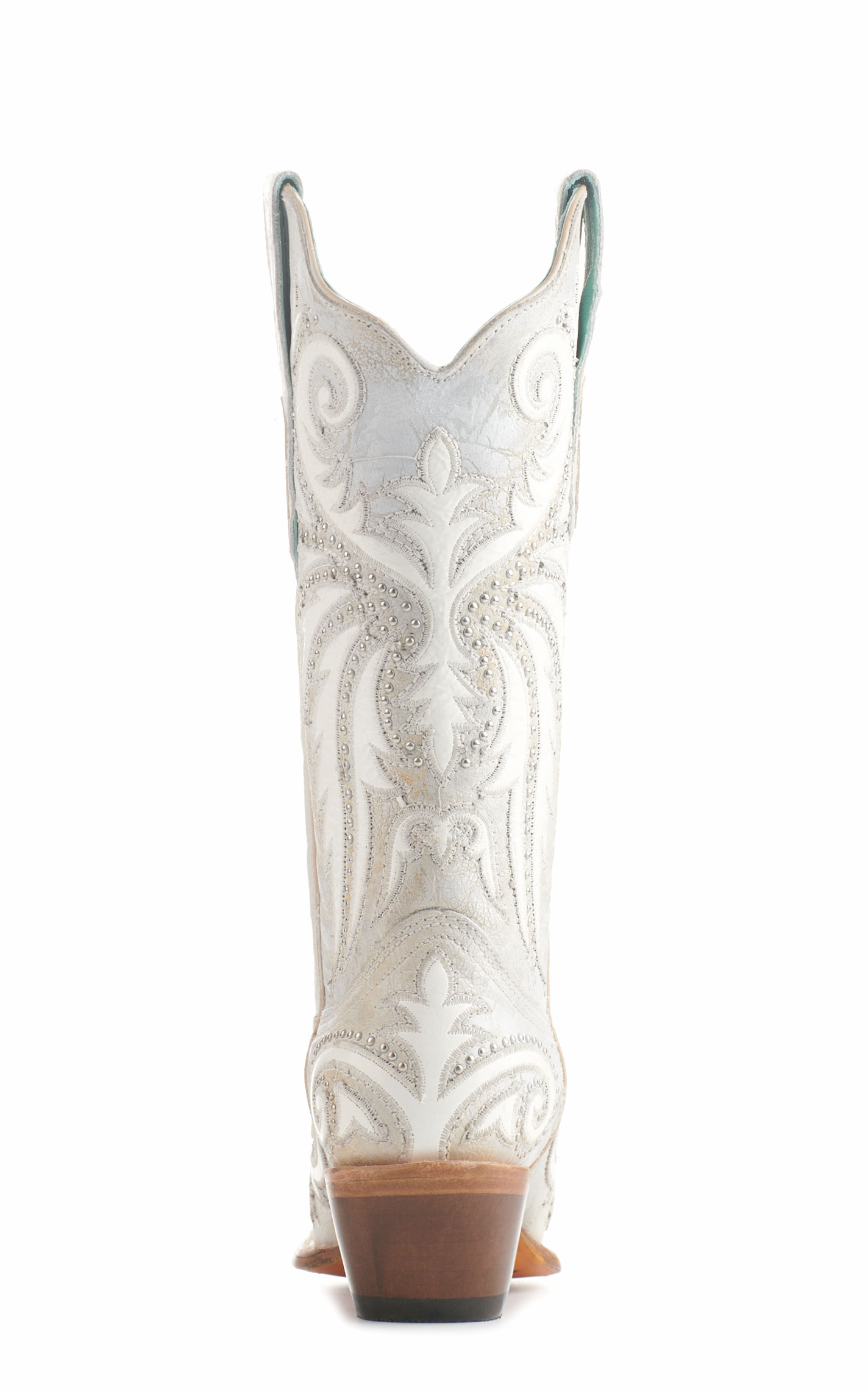 Corral Women's Distressed White with White Overlay and Studs Snip Toe Cowboy Boots - Image 1