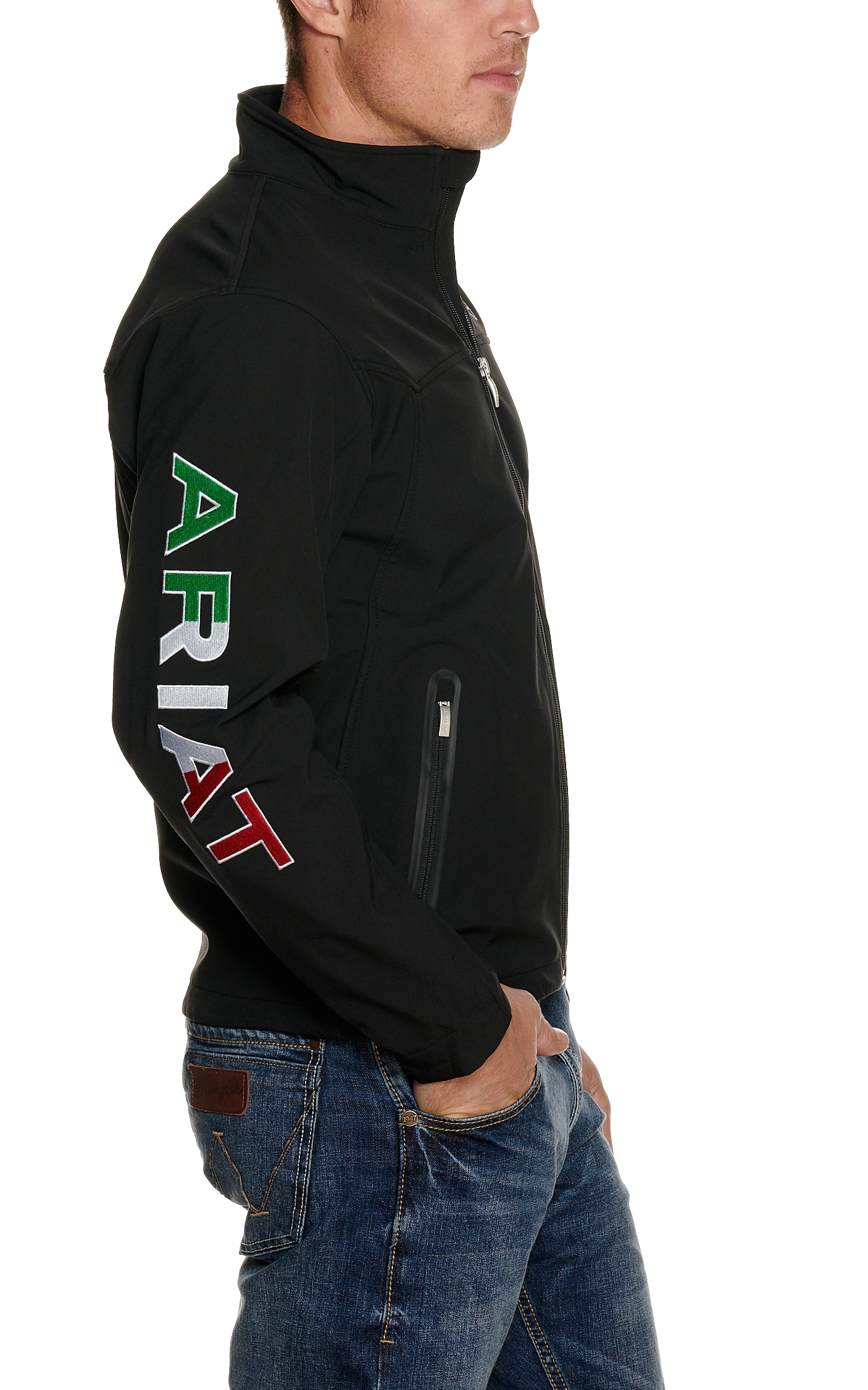 Ariat Men's Black with Mexico Flag Logo Team Softshell Jacket - Image 1