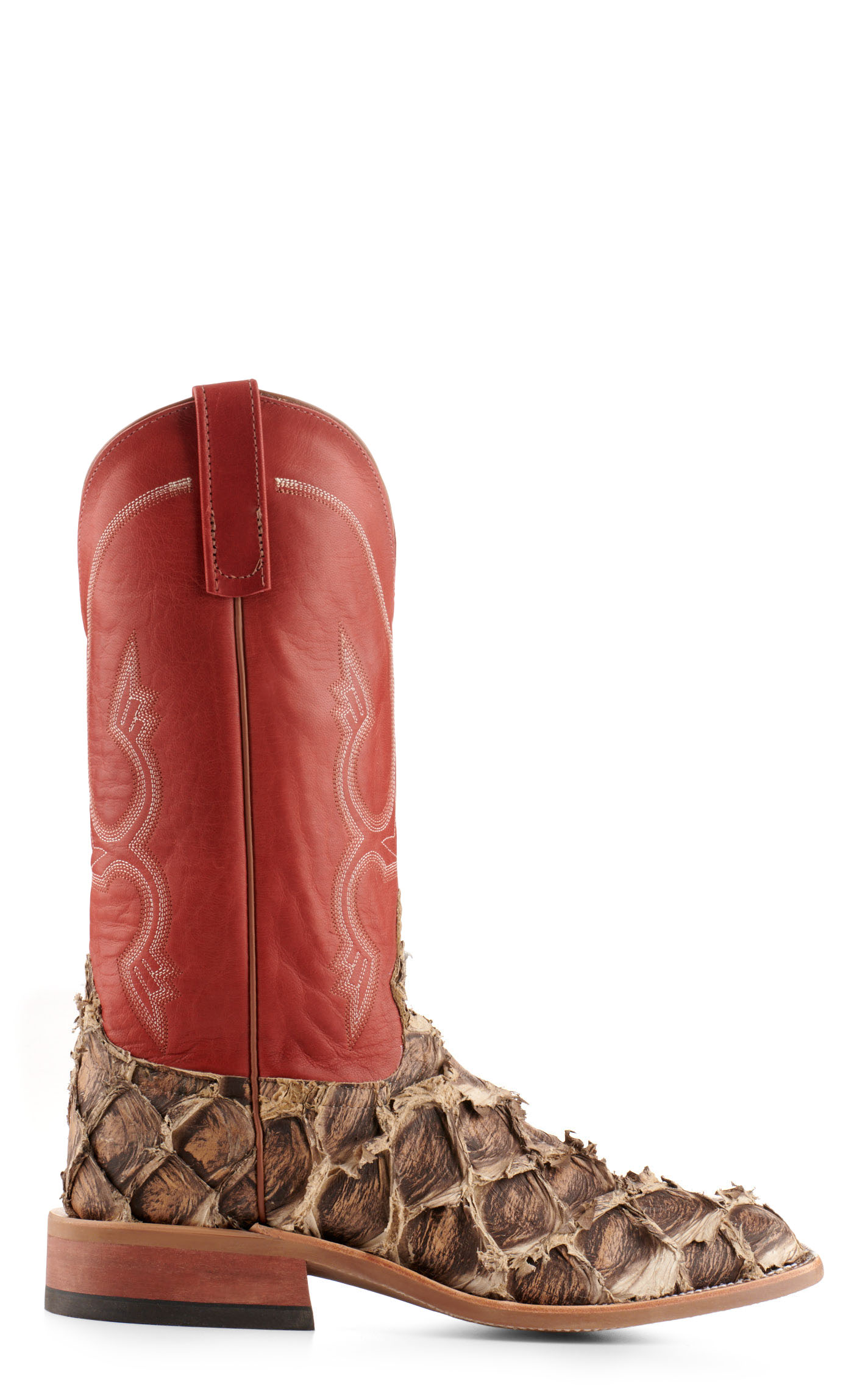 Anderson Bean Men's Red and Rustic Brown Big Bass Wide Square Toe Exotic Cowboy Boots - Image 1