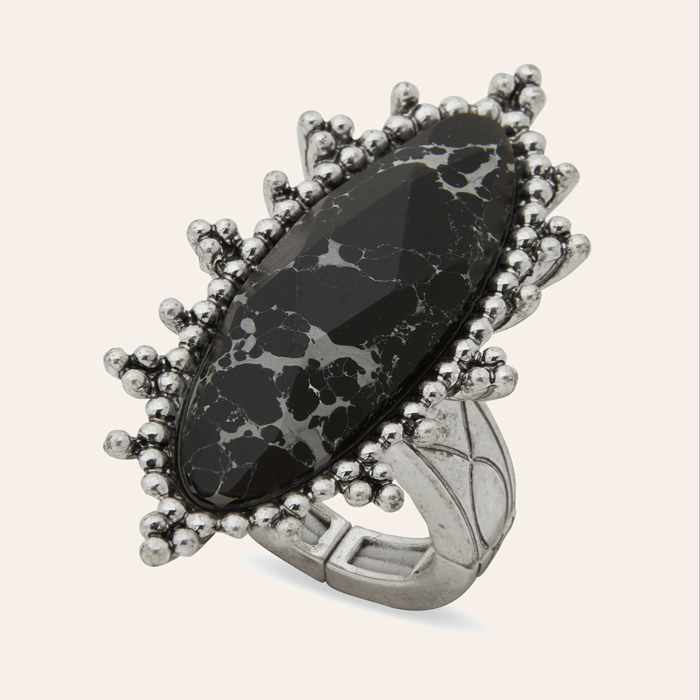 Lainey Wilson Silver & Black Oval Stone Adjustable Ring - Image 1