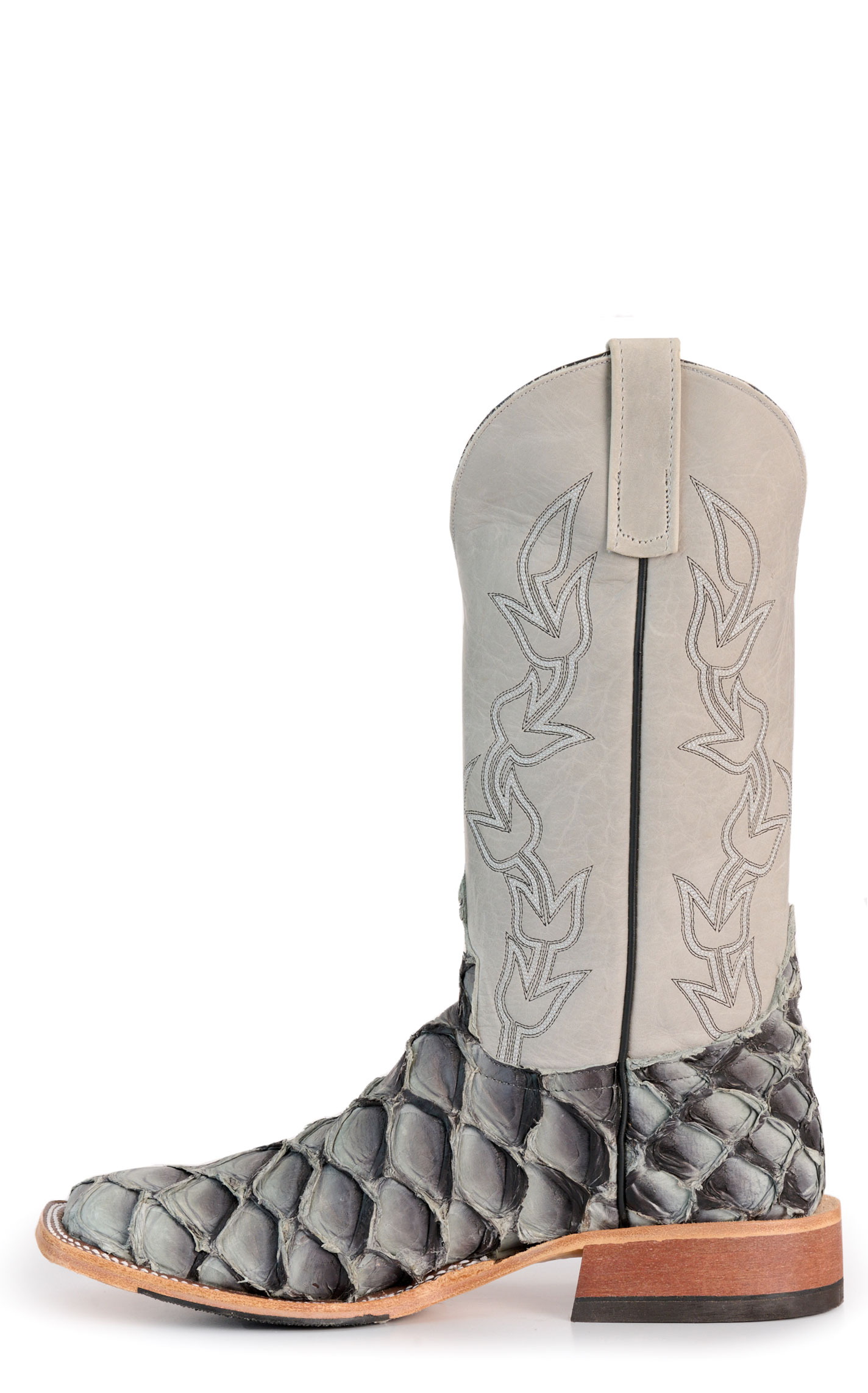 Anderson Bean Men's Gray Big Bass and Cream Black Hybrid Wide Square Toe Exotic Cowboy Boots - Image 1