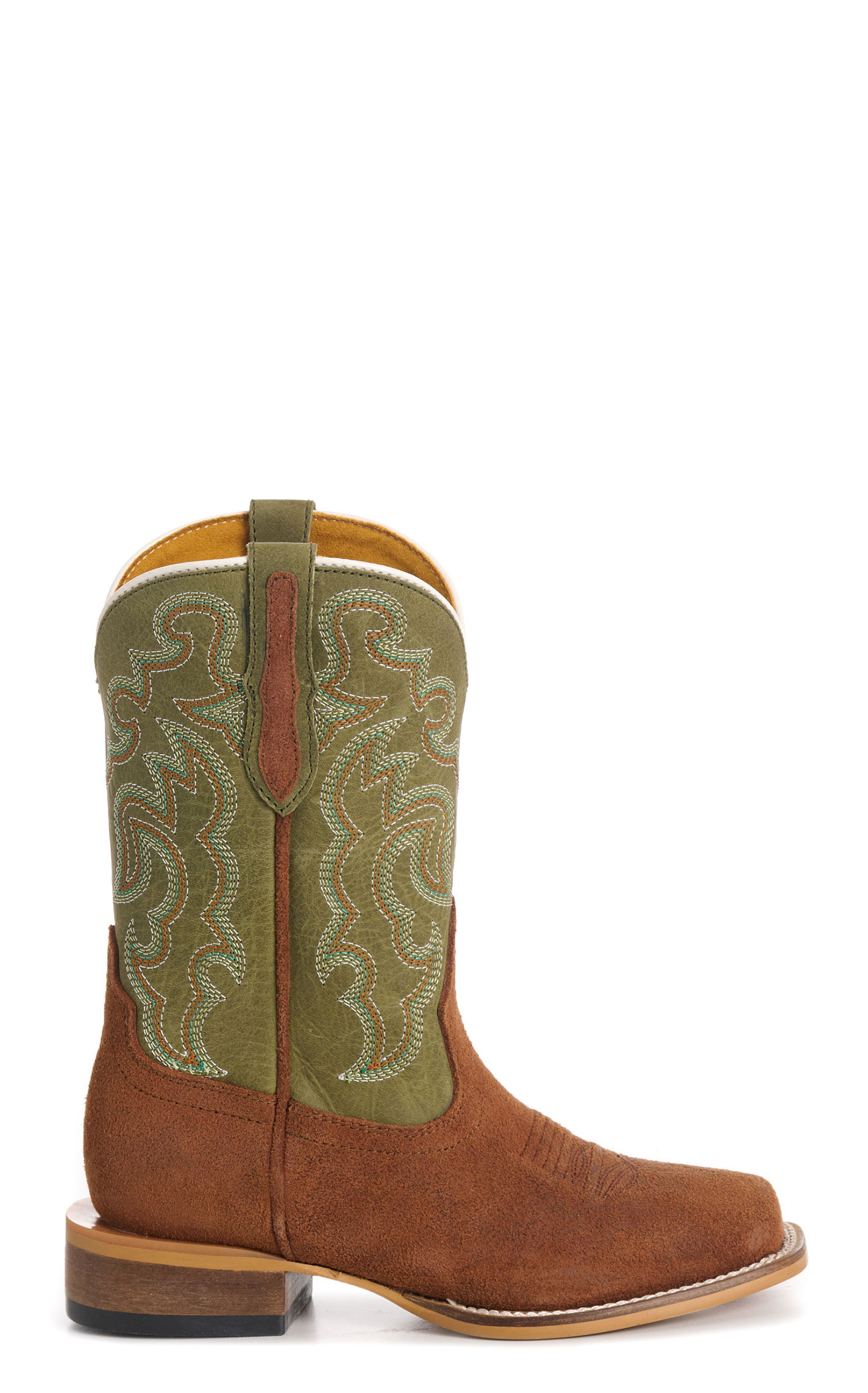 Cavender’s Kids' Olive Green & Brown Roughout Suede Square Toe Cowboy Boots - Image 1
