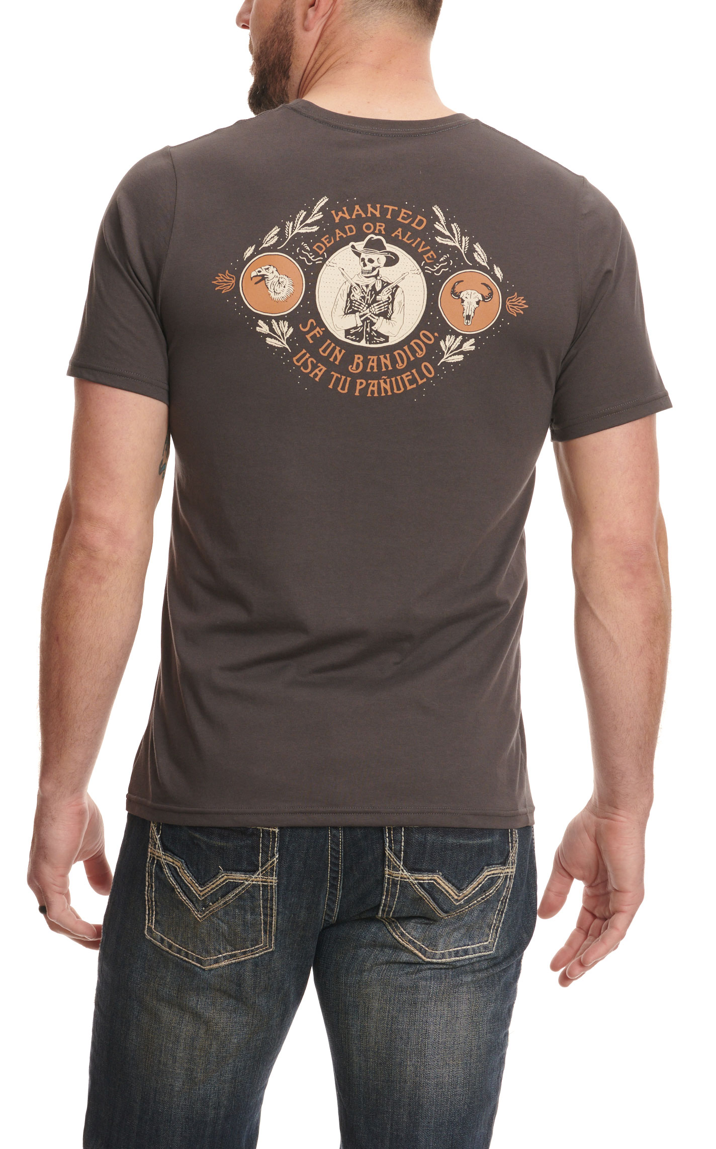 Sendero Provisions Co. Men's Charcoal Wanted Dead Or Alive Logo Graphic T-Shirt - Image 1