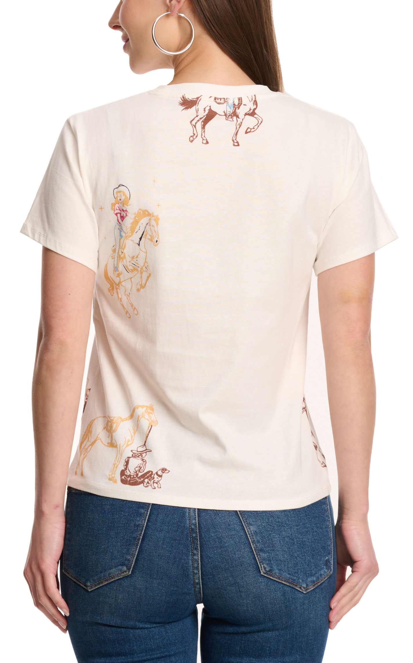 Blue B Women's White & Colorful Retro Western T-Shirt - Image 1