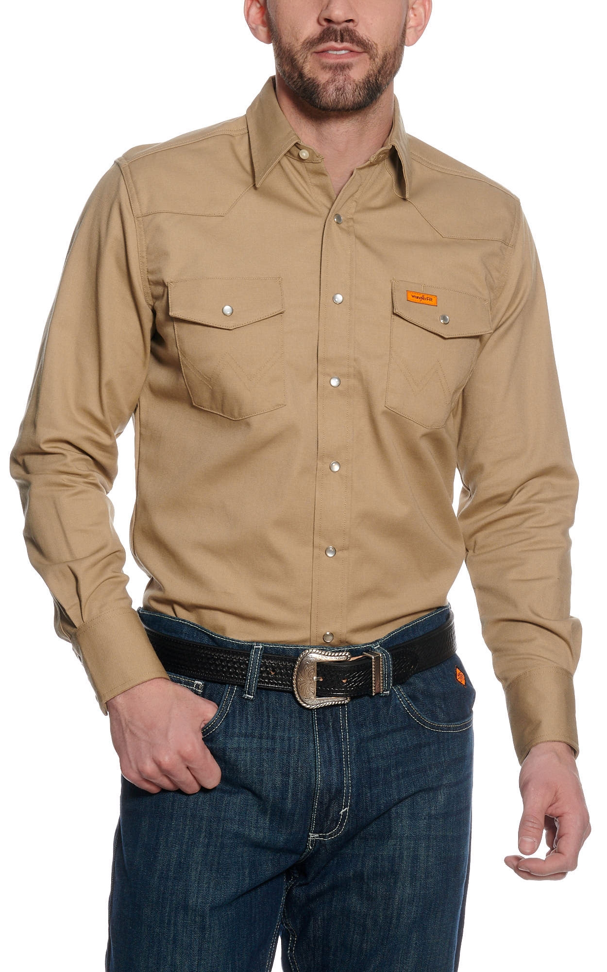 Wrangler FR Khaki Long Sleeve Western Snap Workshirt - Big & Tall - Image 1