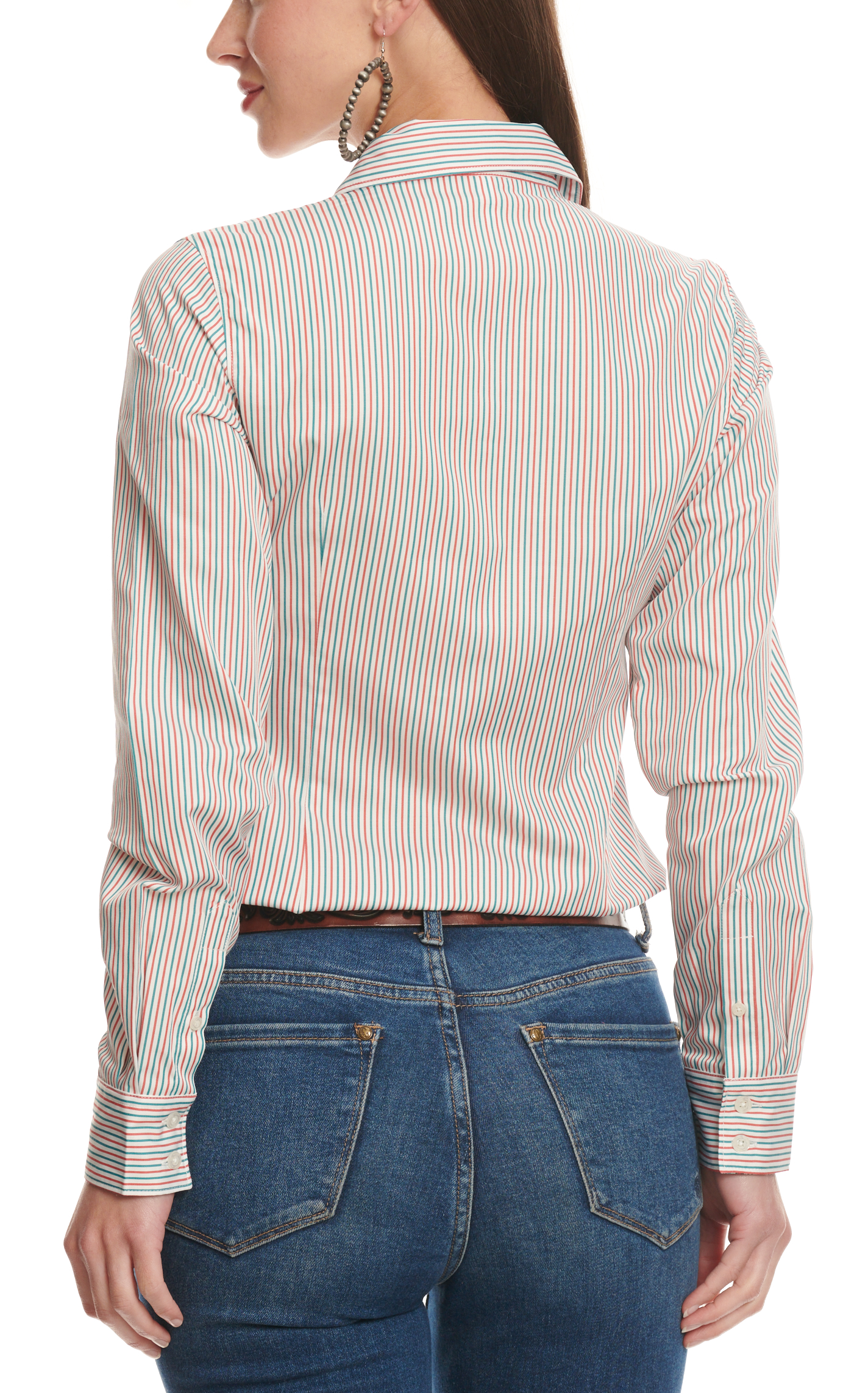 Cinch Women's Red & Forest Striped Print Western Shirt - Image 1