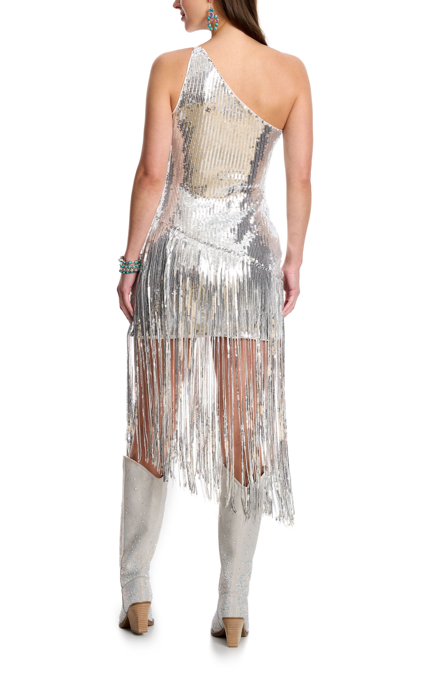 Blue B Women's Silver Glitzy Fringed Dress - Image 1