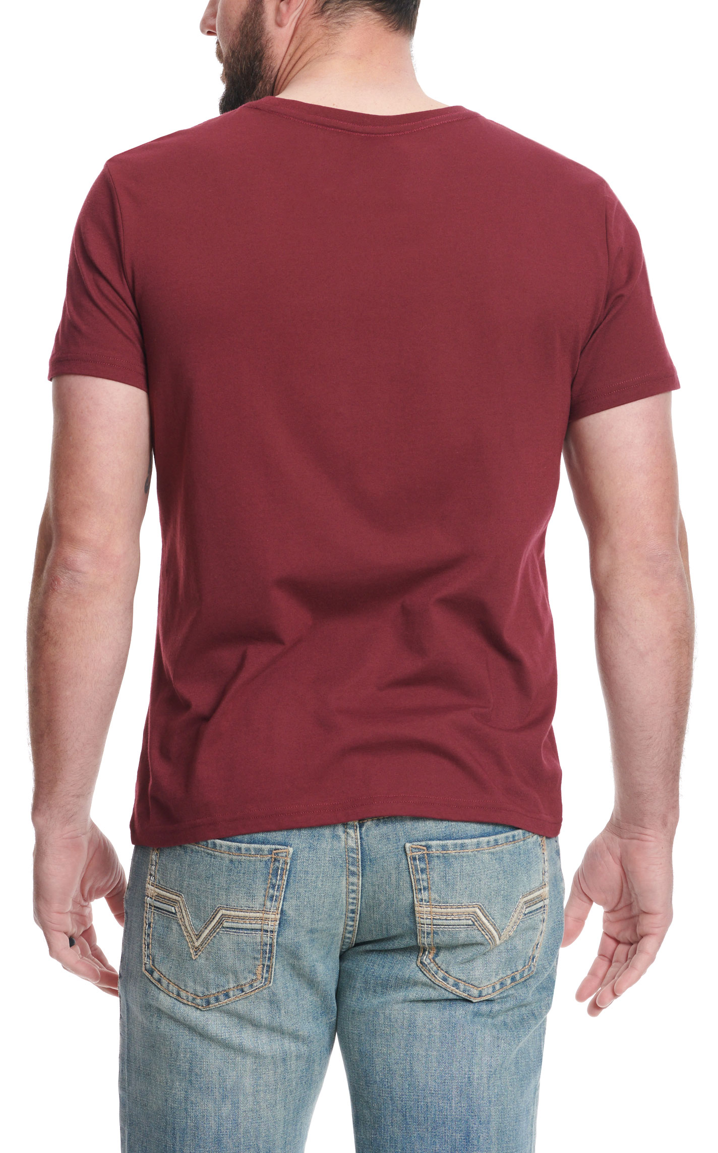 Rock & Roll Denim & Dale Brisby Unisex Burgundy & Skull Graphic T-Shirt - Image 1
