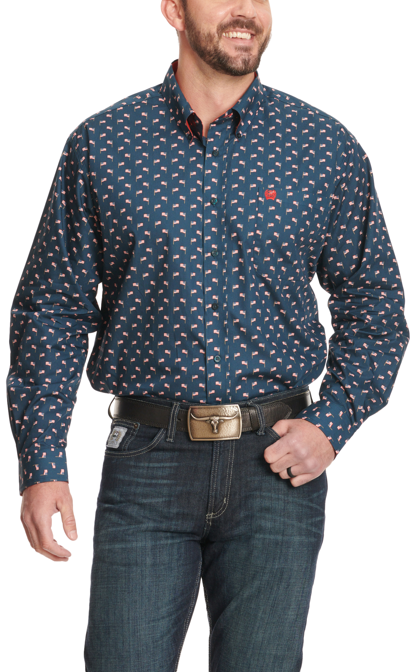 Cinch Men's Navy & Red Geo Flag Print Western Shirt - Image 1