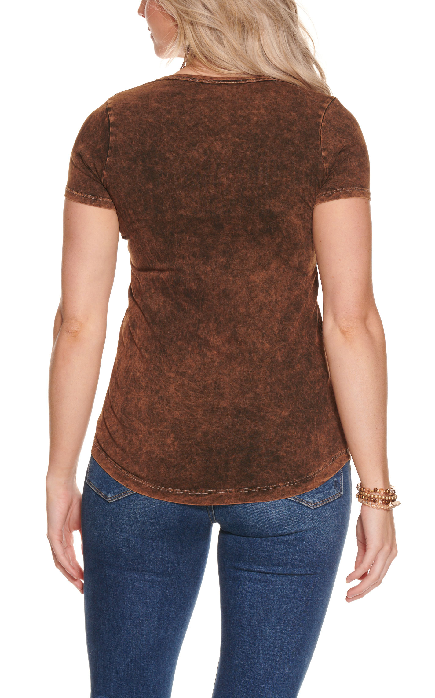 Liberty Wear Women's Deep Brown with Winged Gold Cross Crystals Short Sleeve Tee - Image 1