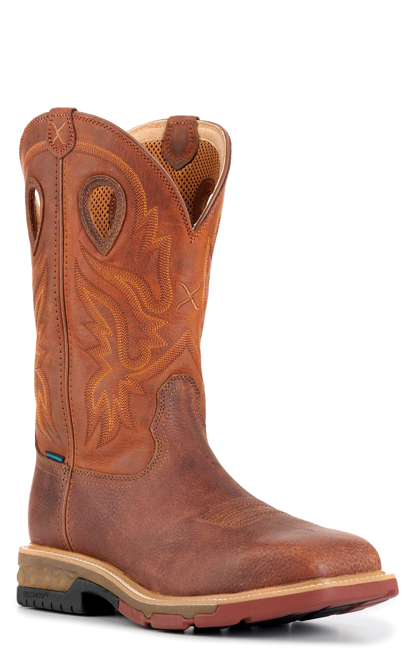 Twisted X Men’s Ginger and Rust CellStretch Wide Square Nano Composite Toe Work Boots - Image 1