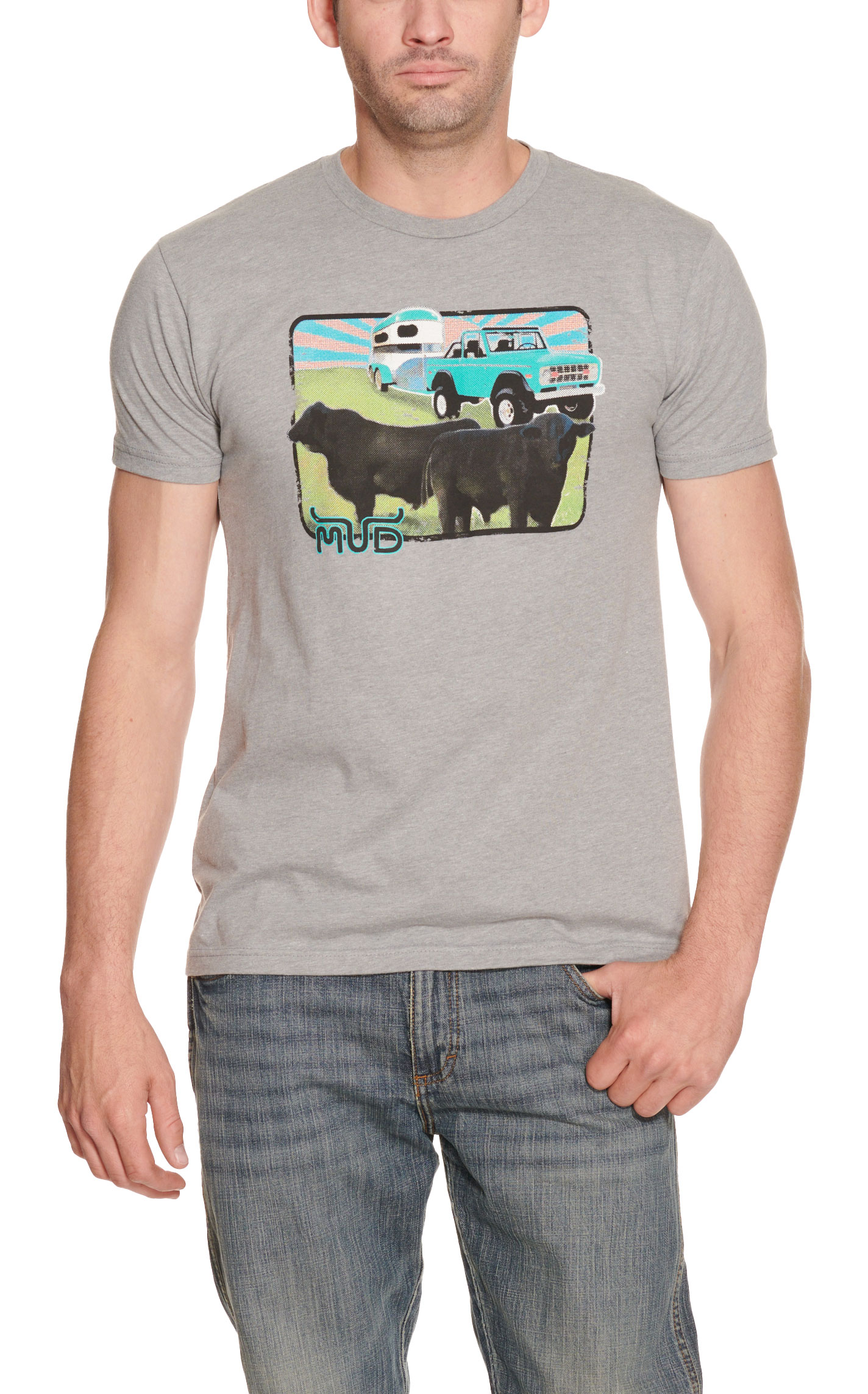 Mud Lowery Men's Light Gray Bronco Short Sleeve T-Shirt - Cavender's Exclusive - Image 1