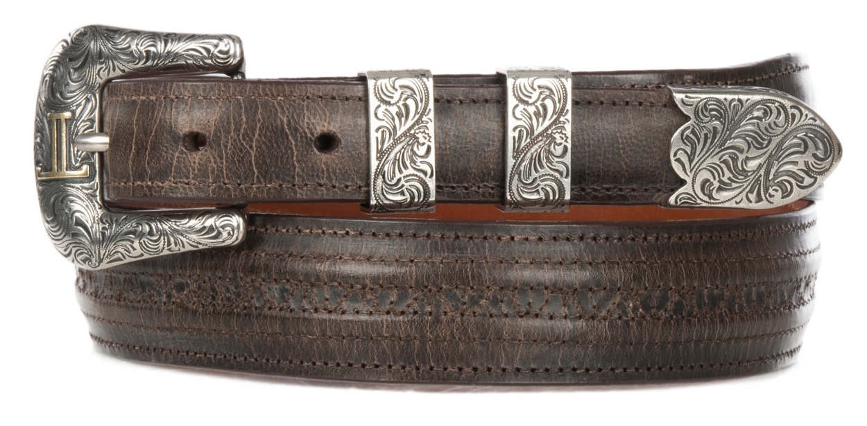 Lucchese Men's Chocolate Mad Dog Brown Hobby Stitched Western Belt - Image 1