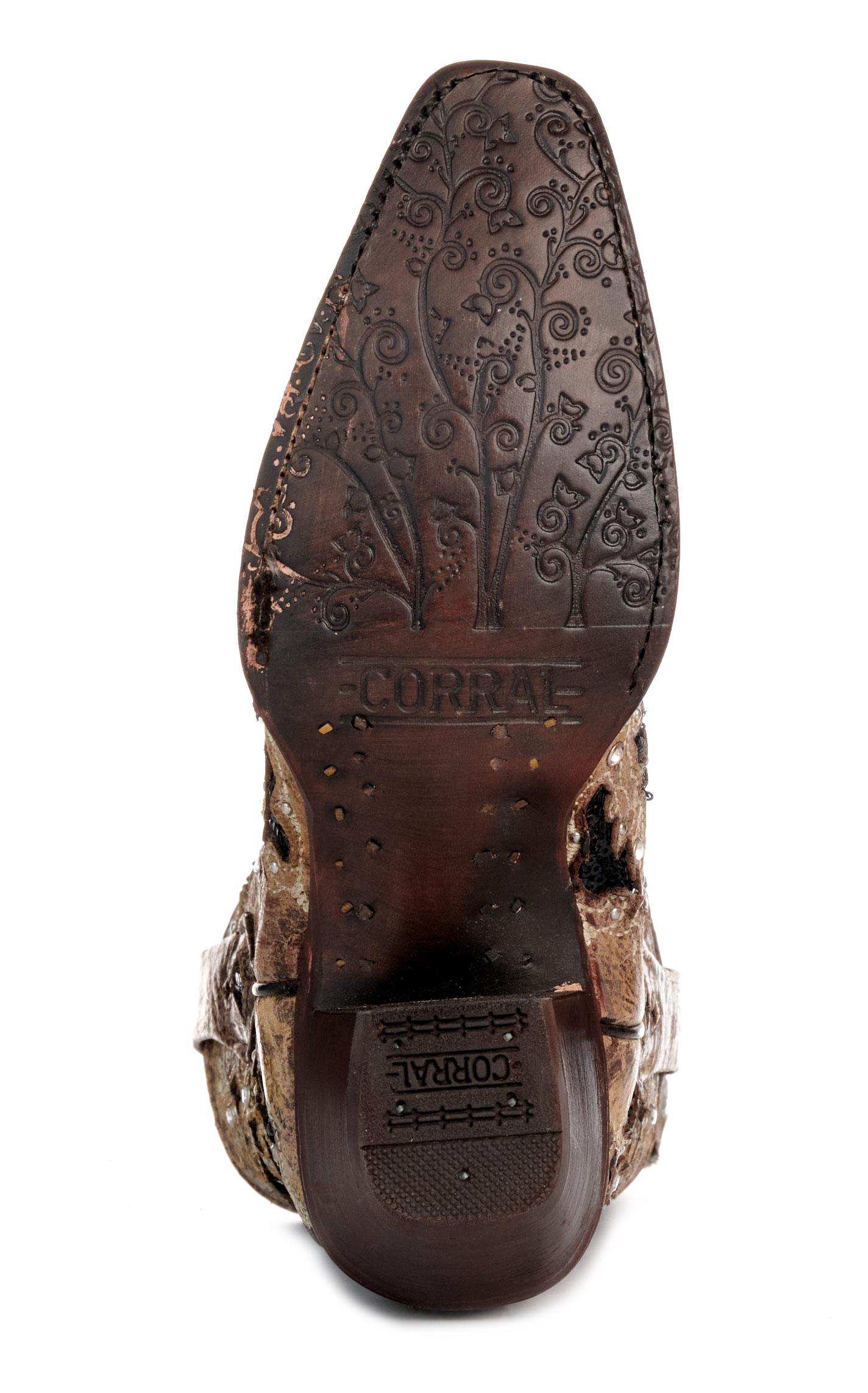 Corral Women's Brown with Black Glitter & Crystals Inlay Snip Toe Cowboy Booties - Image 1