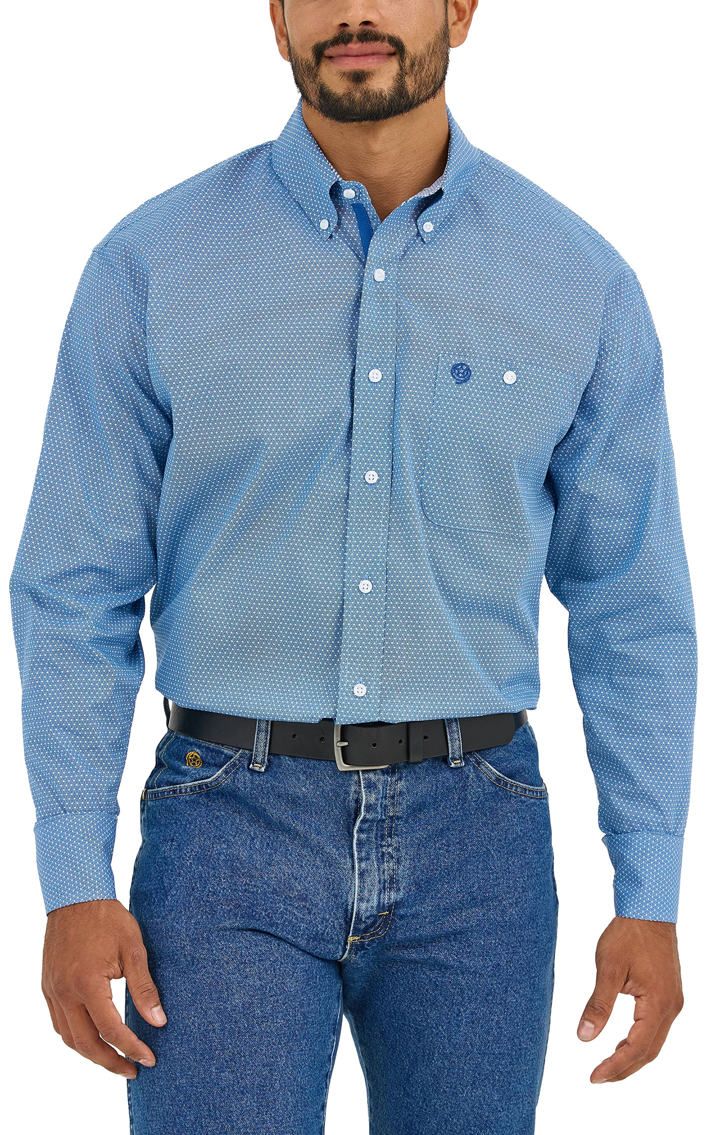Wrangler Men's George Strait Blue Geo Print Long Sleeve Western Shirt - Image 1