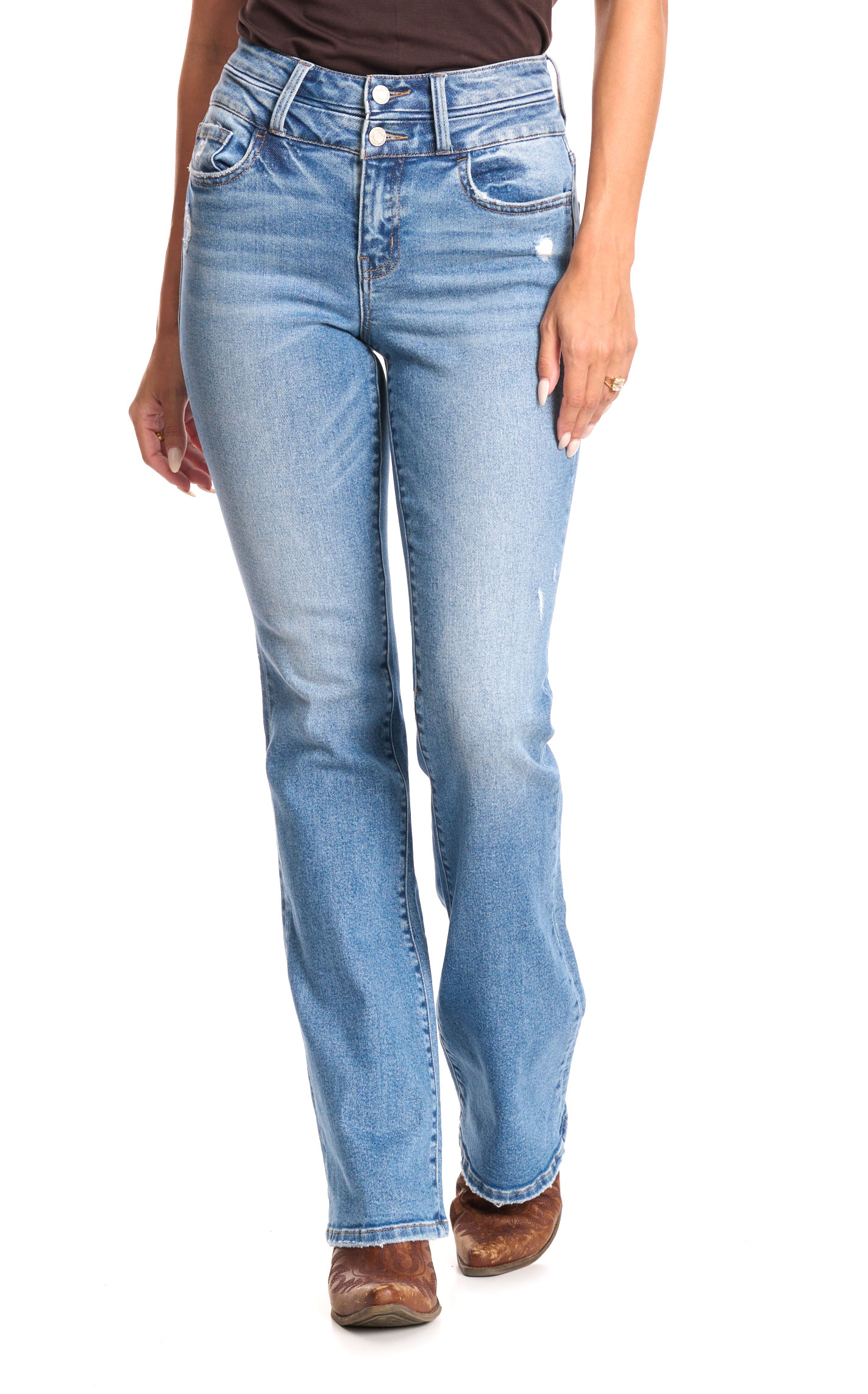 Vervet Women's Light Wash Double Waistband Boot Cut Jeans - Image 1