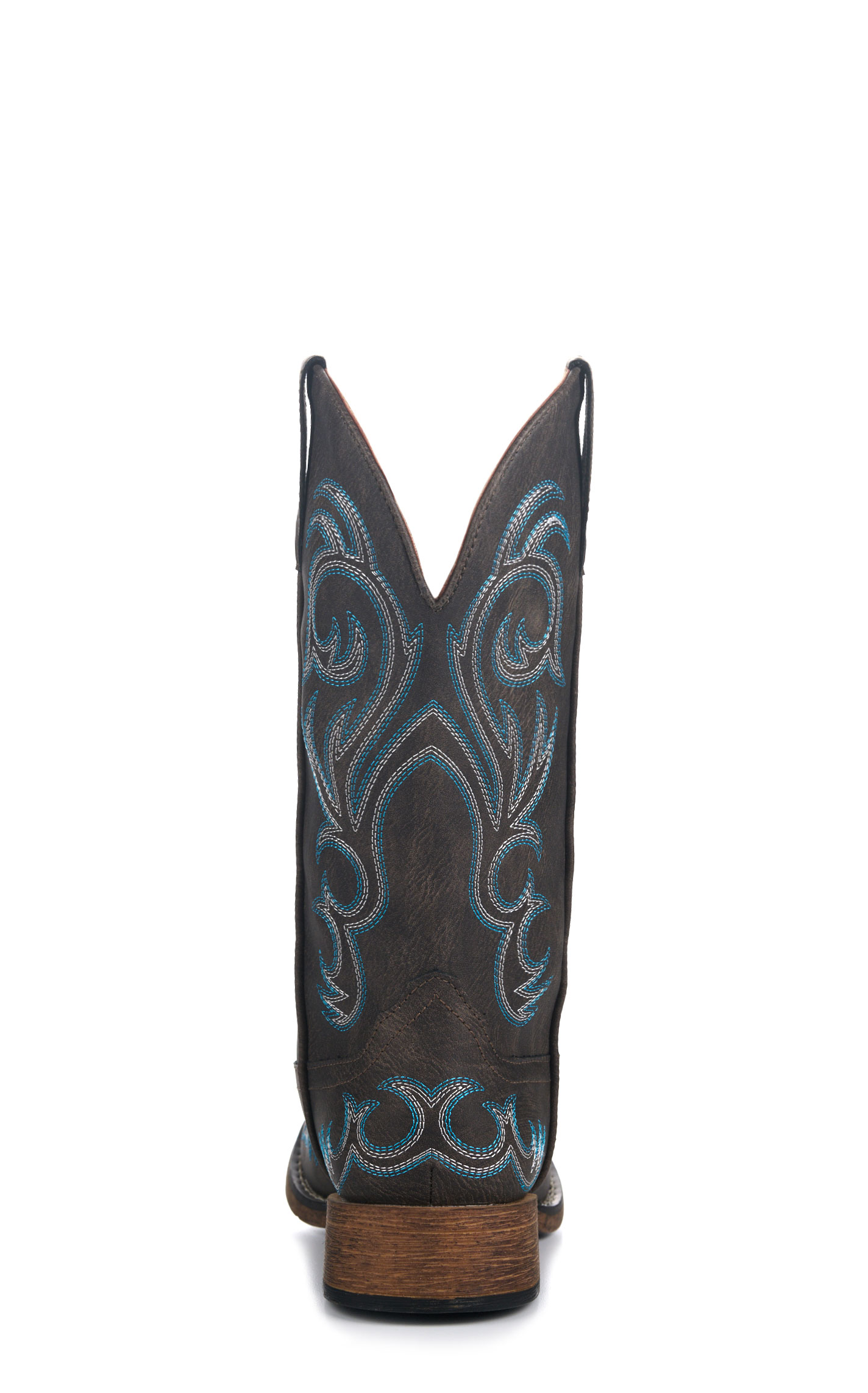 Roper Women’s Riley Brown with Blue Embroidery Faux Leather Wide Square Toe Cowboy Boots - Image 1