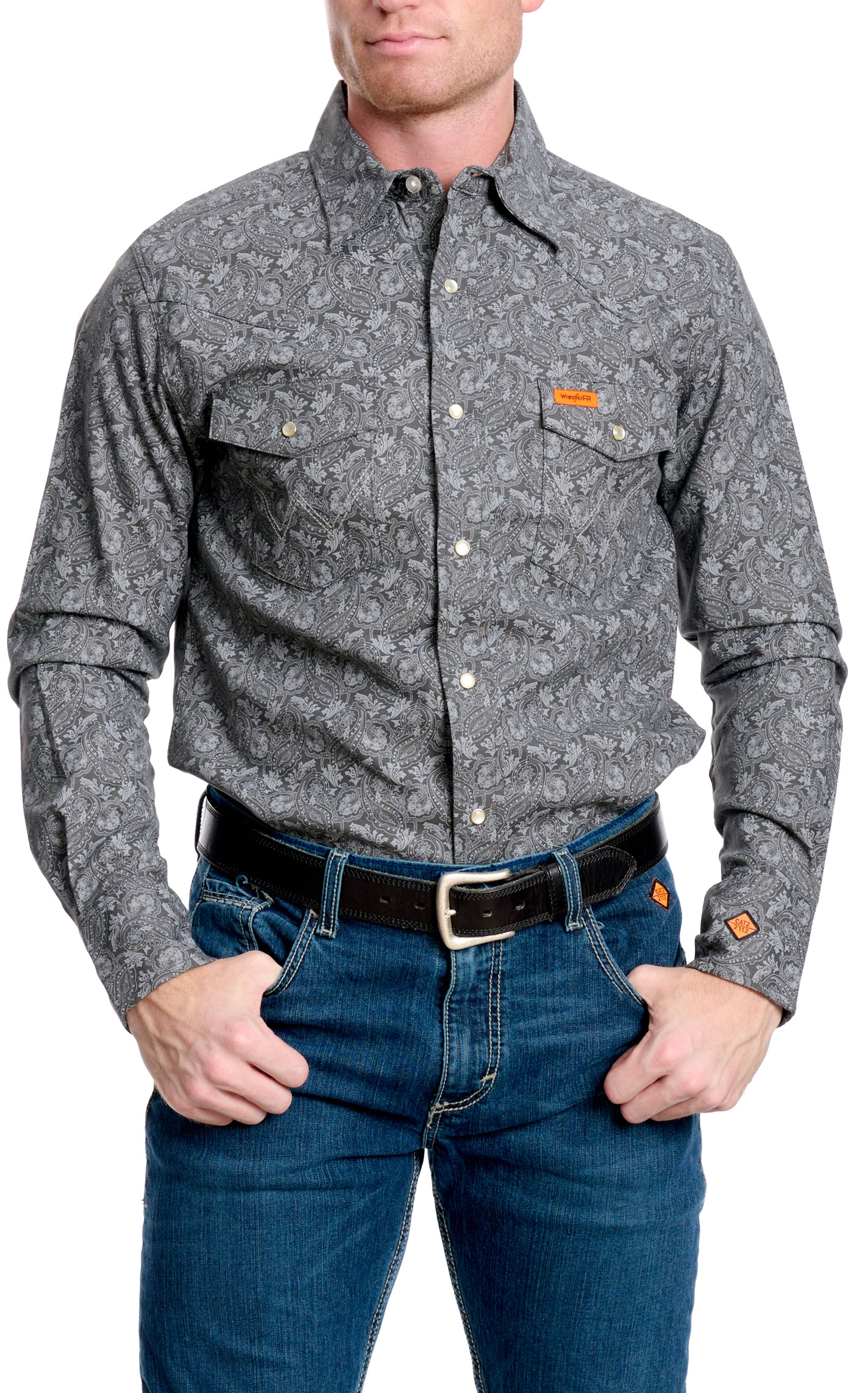 Wrangler Men's FR Cement Paisley Western Work Shirt - Big & Tall Sizes - Image 3