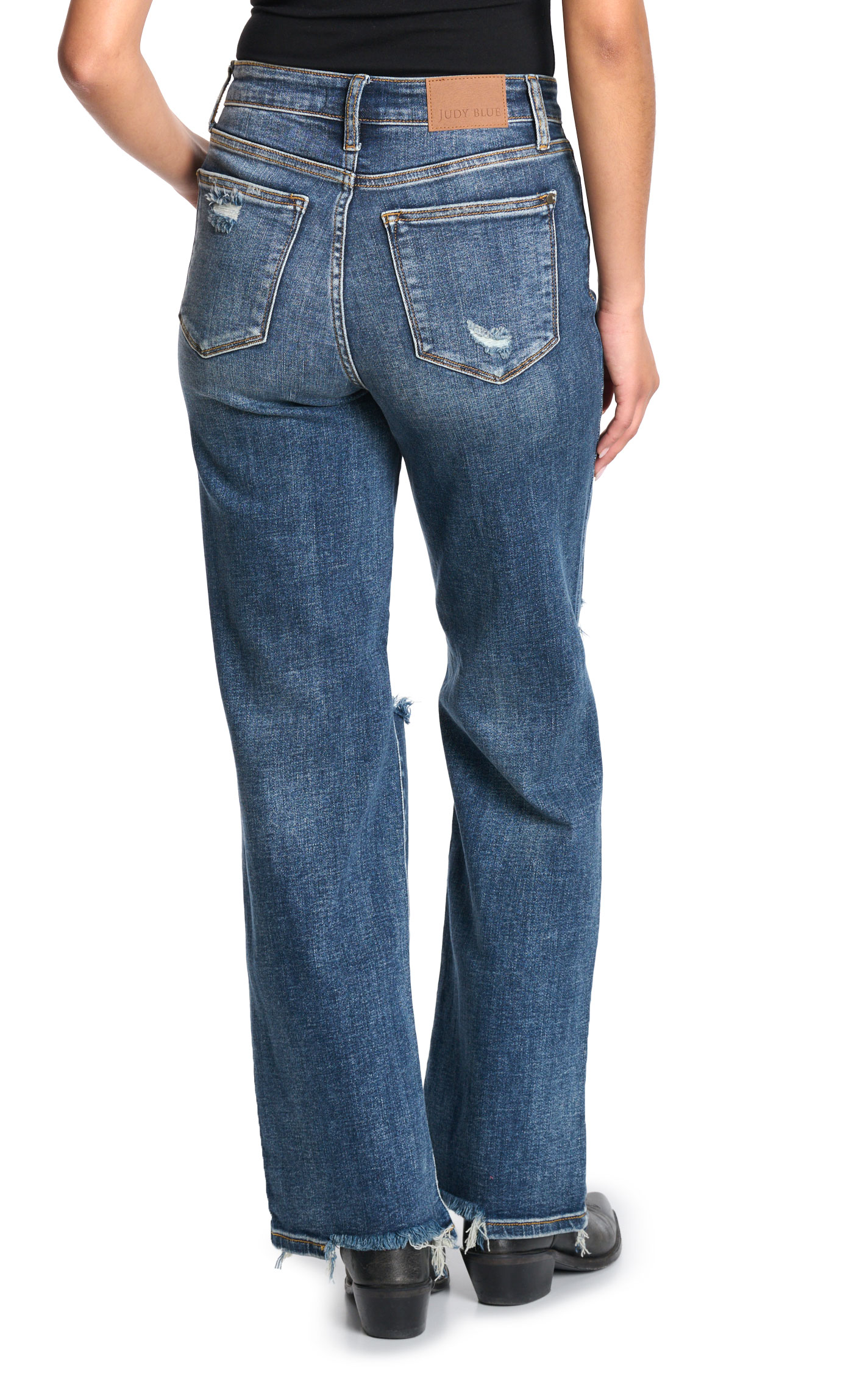 Judy Blue Women's Dark Distressed 90's Knees Straight Jeans - Plus Sizes - Image 1