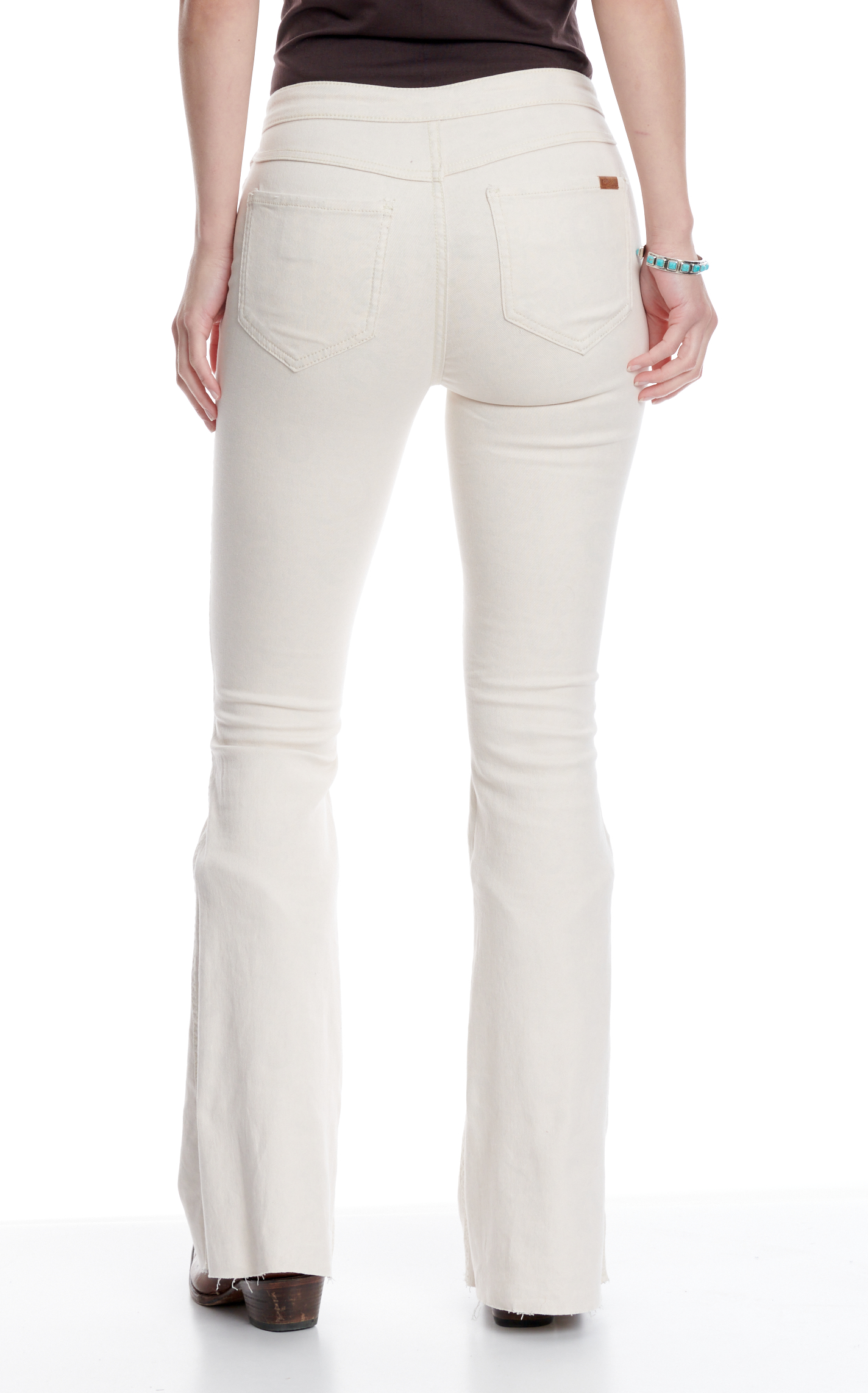 Rock & Roll Denim Women's Cream Floral Horseshoe Print Flare Reversible Jeans - Image 1