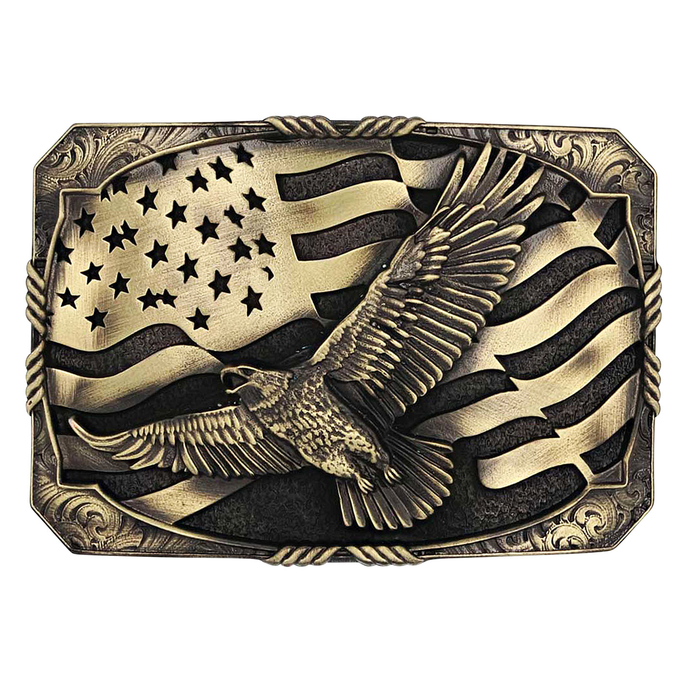 Montana Silversmith Attitude Classic Eagle and Flag Belt Buckle - Image 1