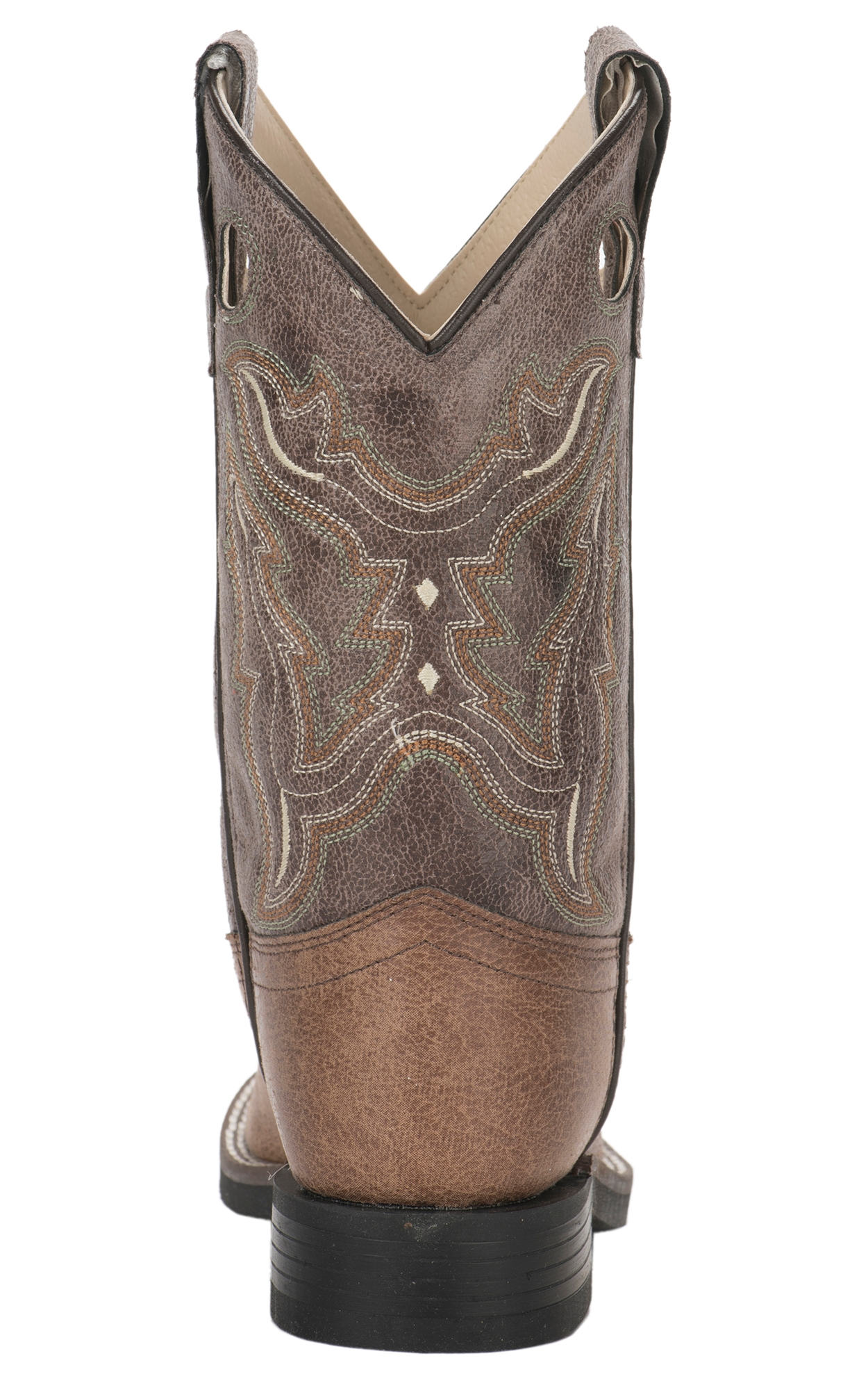 Old West Kids Tan and Brown Leatherette Wide Square Toe Cowboy Boots - Image 1