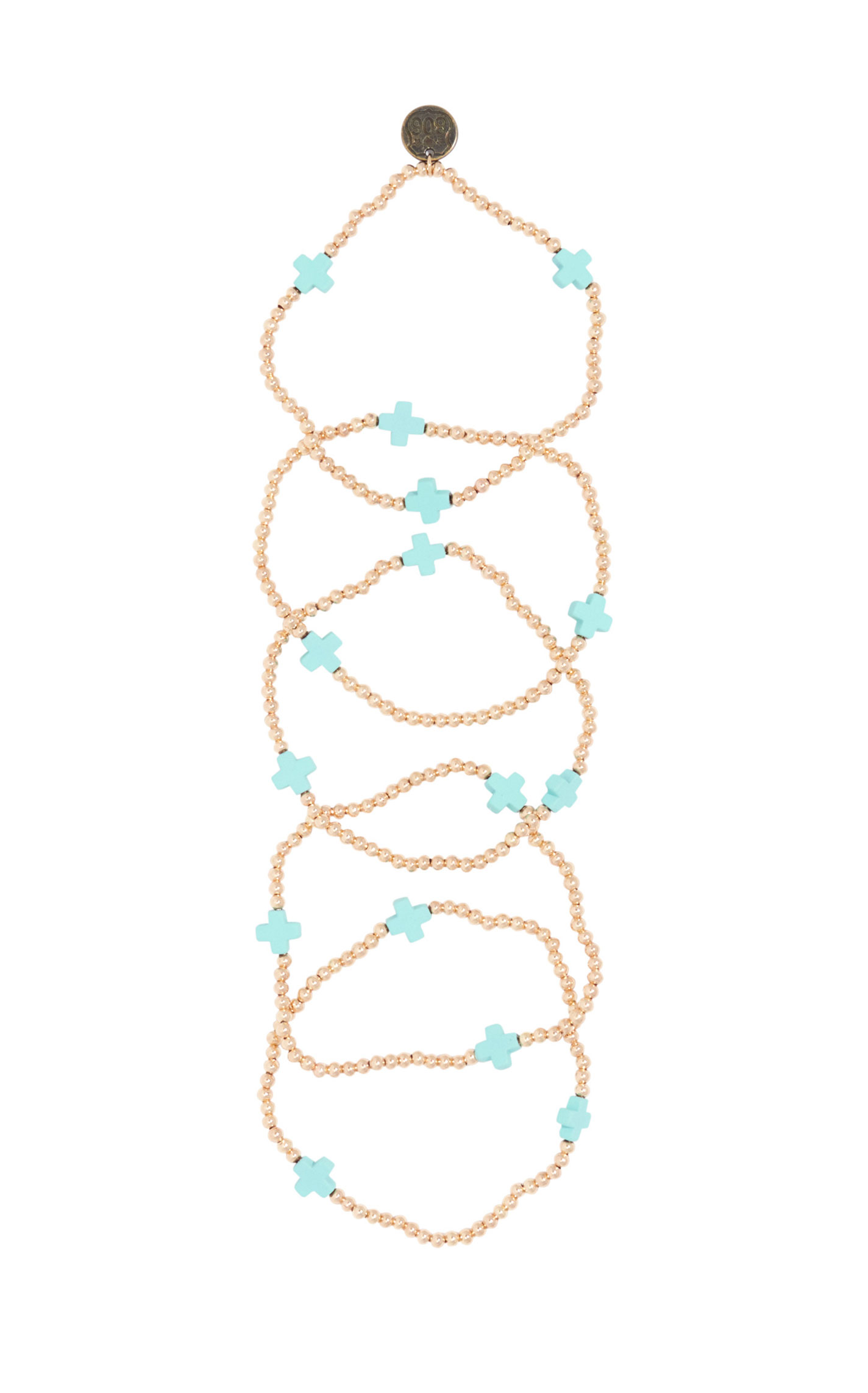 806 Gold Bead & Turquoise Cross 5-Strand Bracelet Set - Image 1