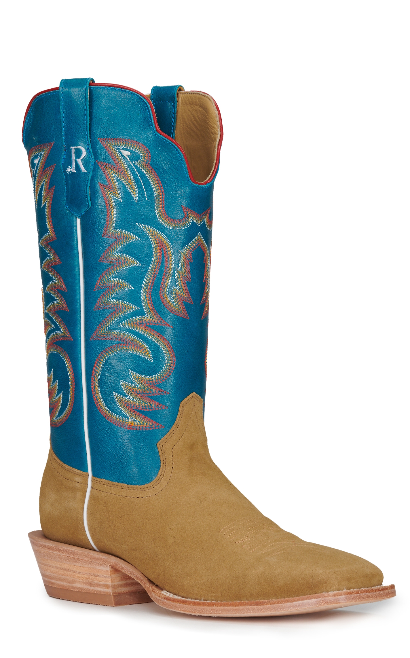 R Watson Marine Blue and Sand Roughout Wide Square Toe Cowboy Boots - Image 1