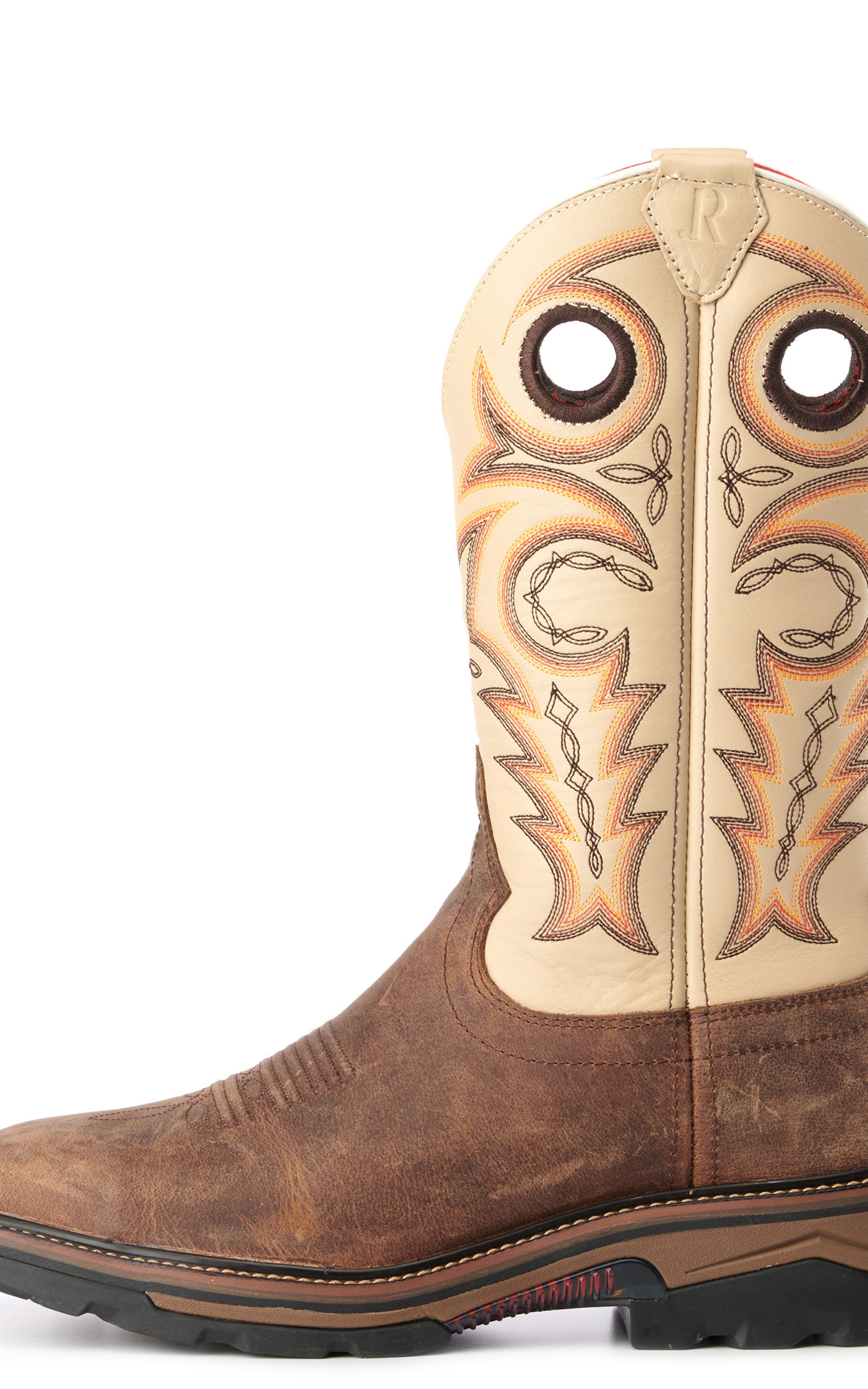 R. Watson Men's Distressed Chestnut and Ivory Bone Square Toe Work Boots - Image 1