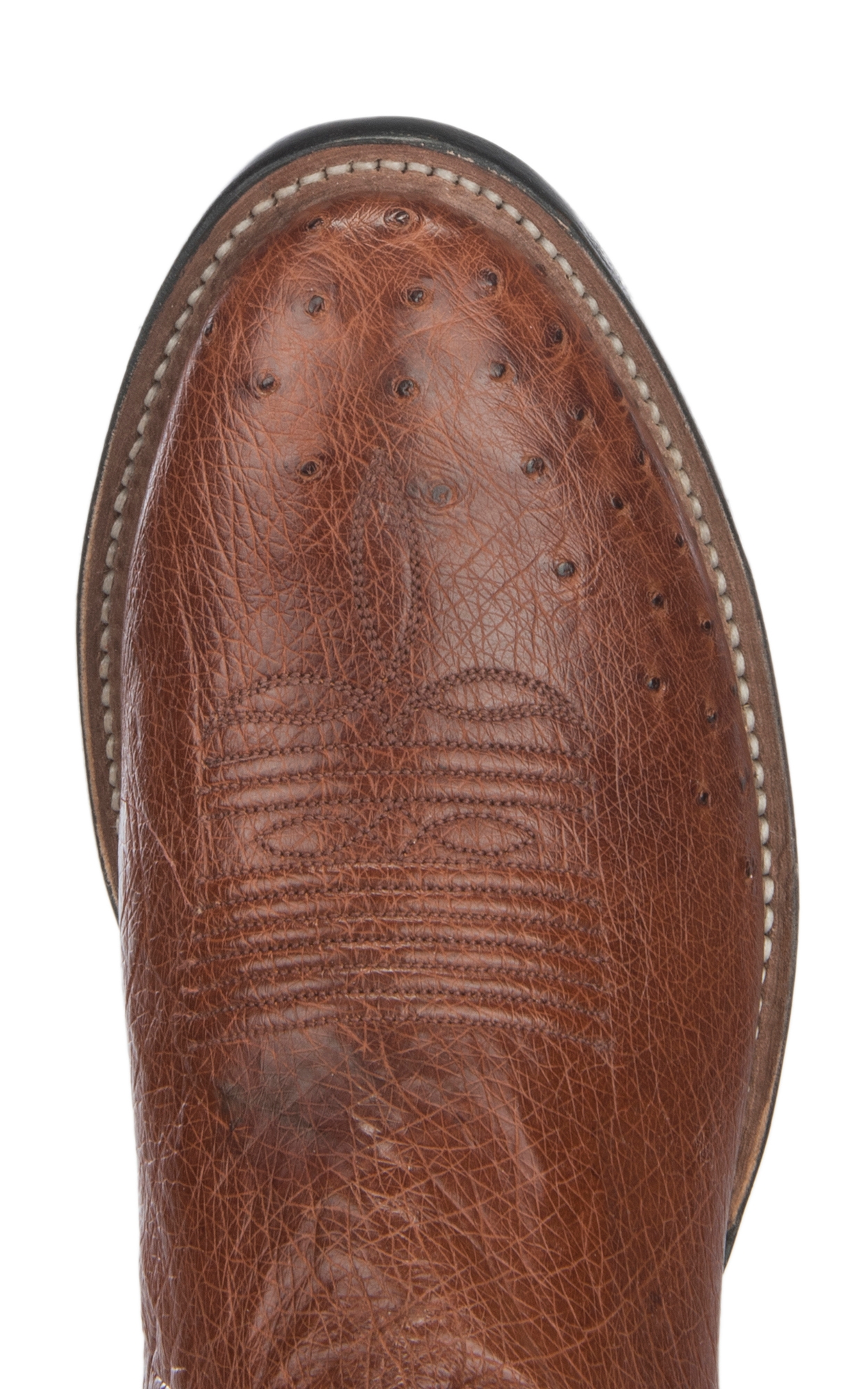 Tony Lama Men's Brown Brandy and Tan Smooth Ostrich Round Toe Exotic Cowboy Boots - Image 1