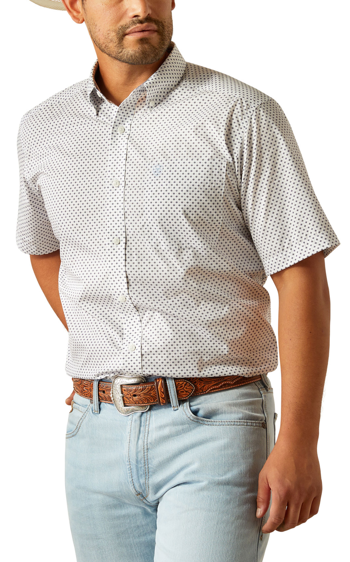 Ariat Men's Damien White Geo Print Western Shirt - Image 1