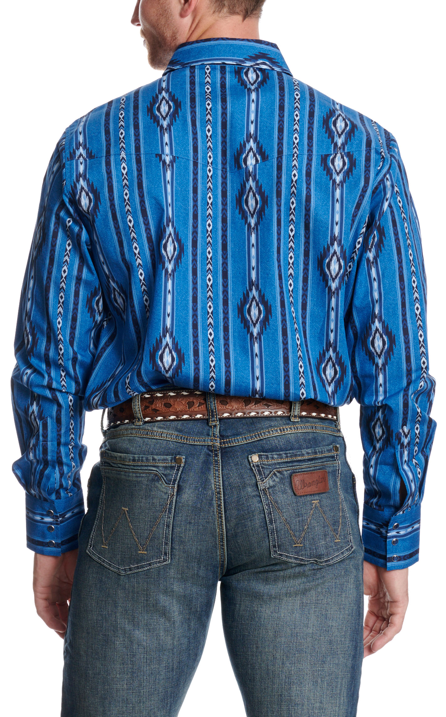 Checotah Men's Denim Blue Aztec Print Western Shirt - Image 1