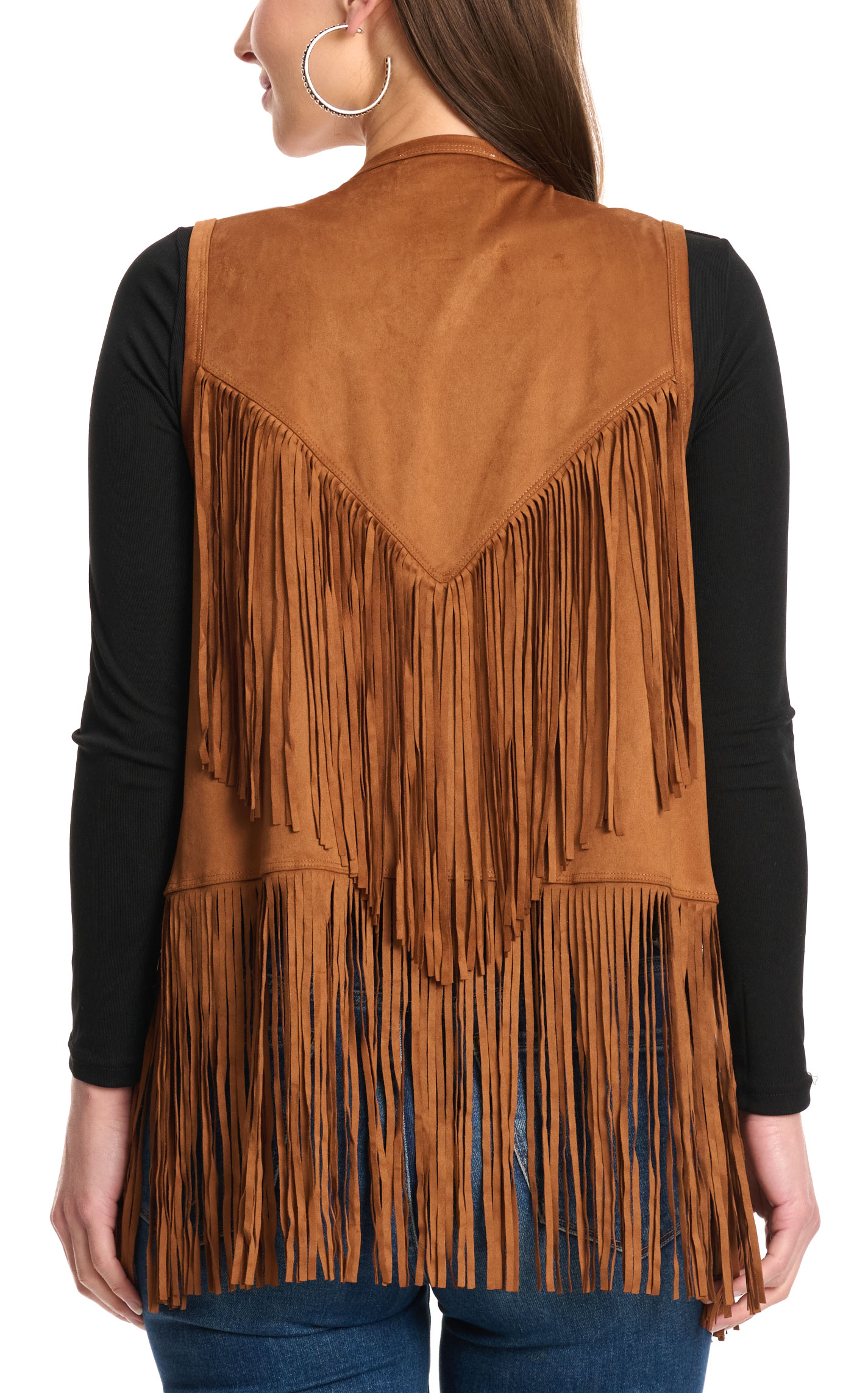 Cripple Creek Women's Caramel Faux Suede Studs & Fringe Vest - Image 1