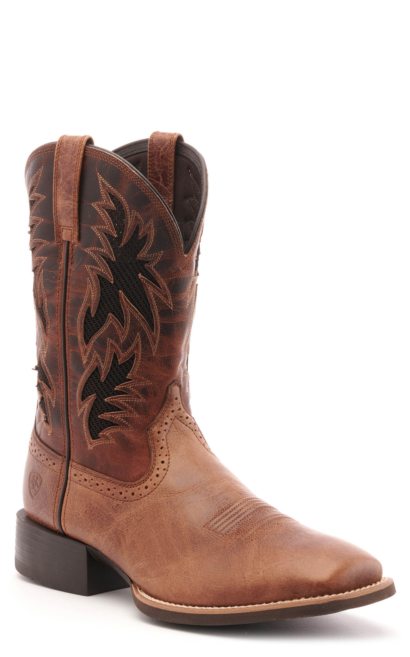 Ariat Men's Sport Cool Dark Tan VentTEK Wide Square Toe Cowboy Boots - Image 1