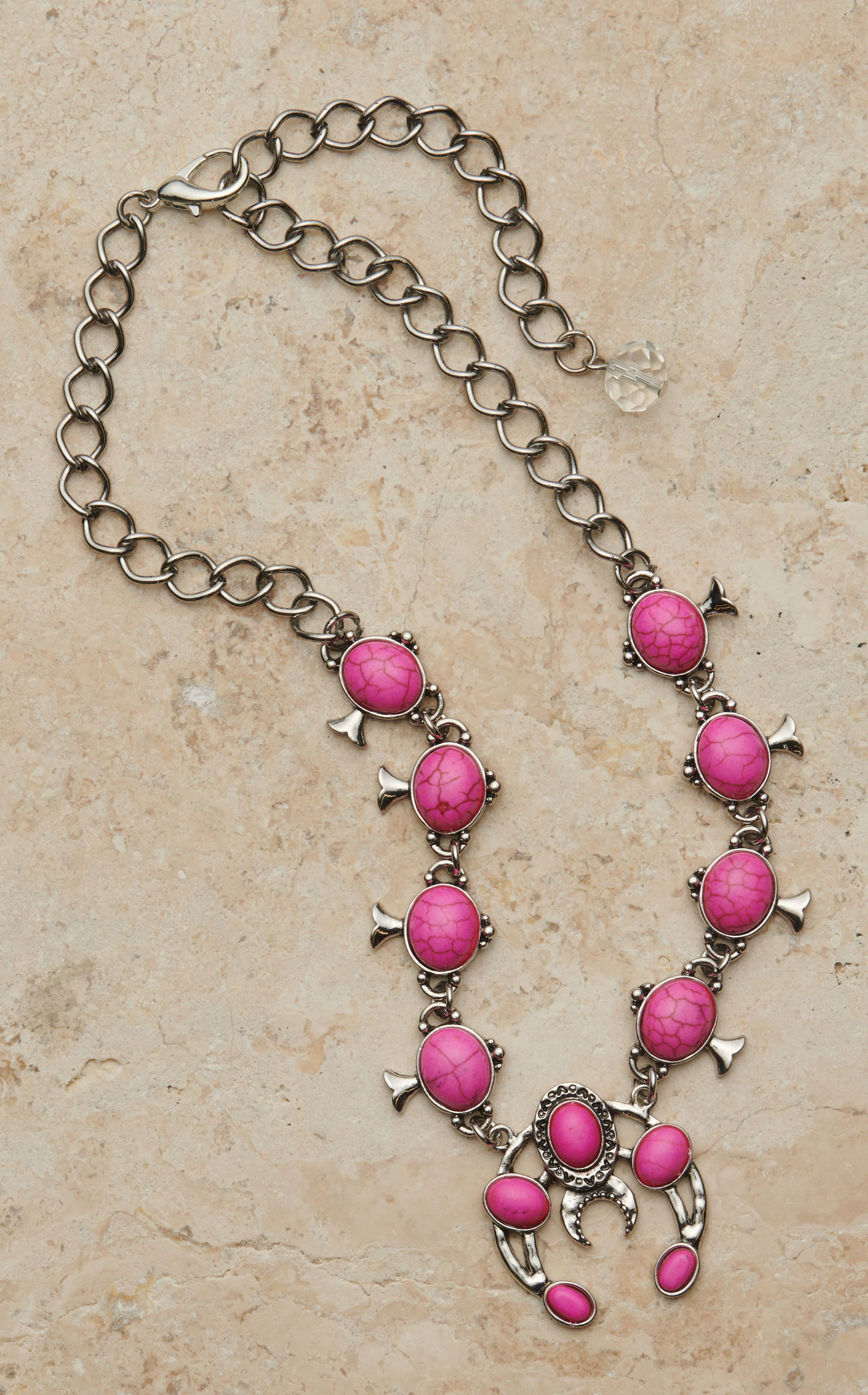 Rockin' C Women's Silver Mini Pink Stone Squash Blossom Necklace - Image 1