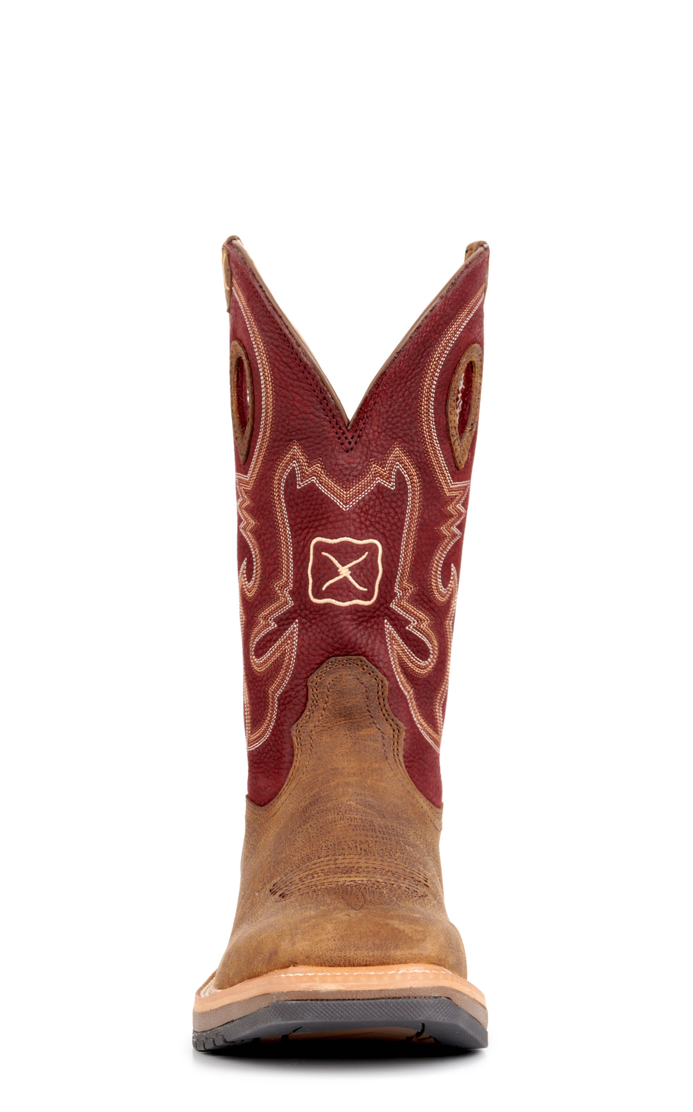 Twisted X Men's Horseman Brown and Burgundy Wide Square Toe Work Boots - Image 1