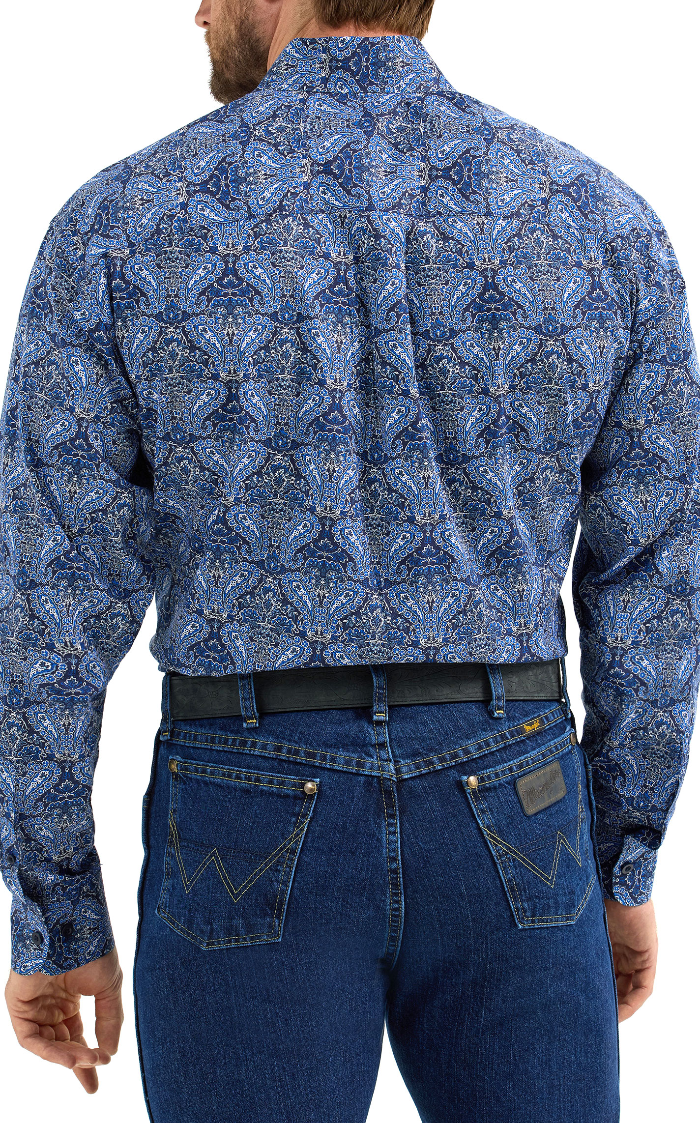 Wrangler Men's George Strait Collection Black & Blue Paisley Western Shirt - Image 1