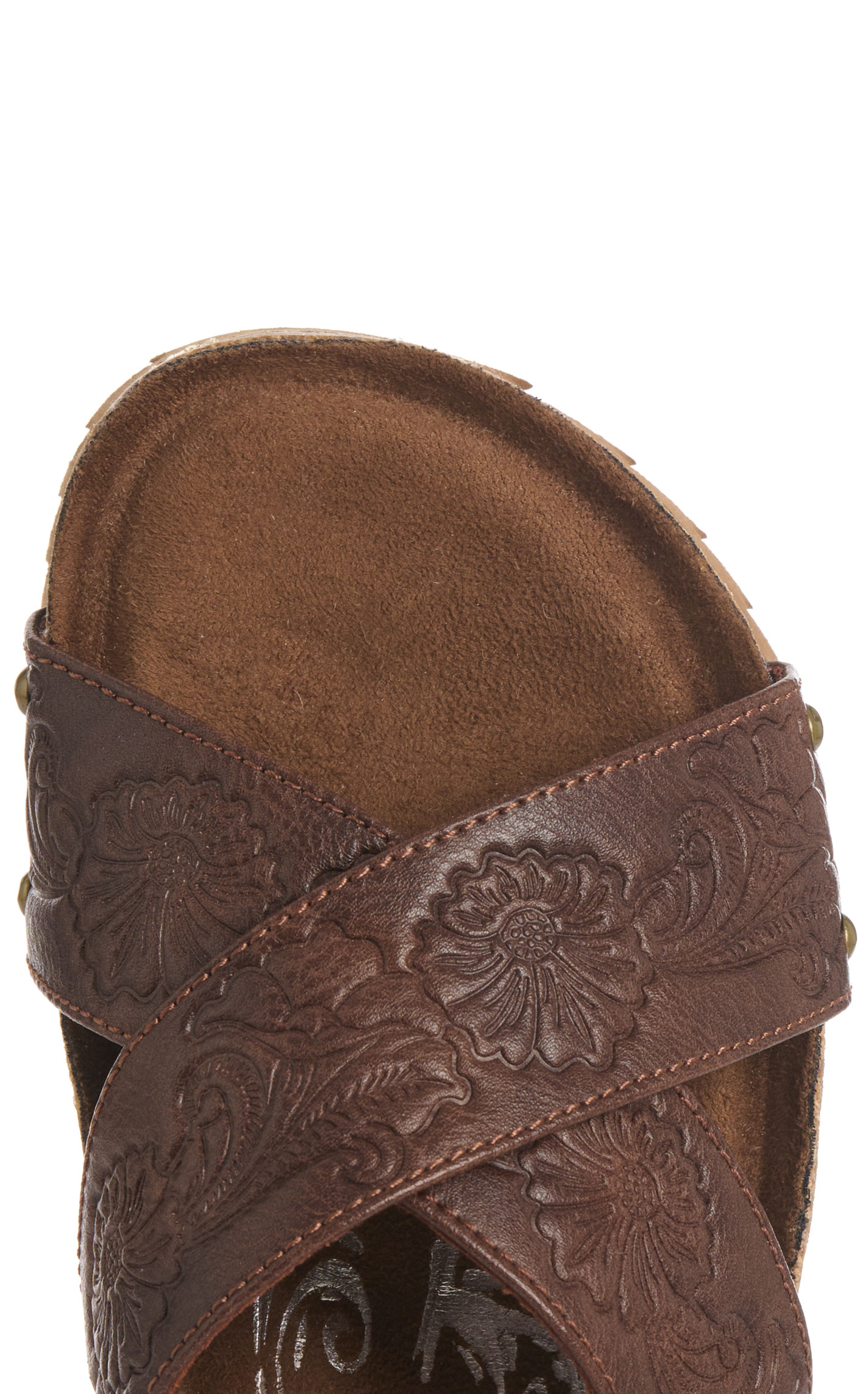 Very G Women's Brown Jaycee Embossed Faux Leather Slip-on Sandals - Image 1